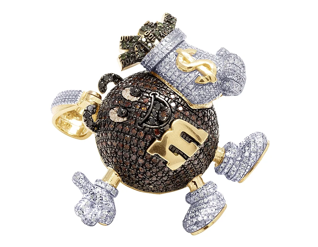 Mens Real Red Diamond Money Bag Dollar Pendant 10K Yellow Gold 2