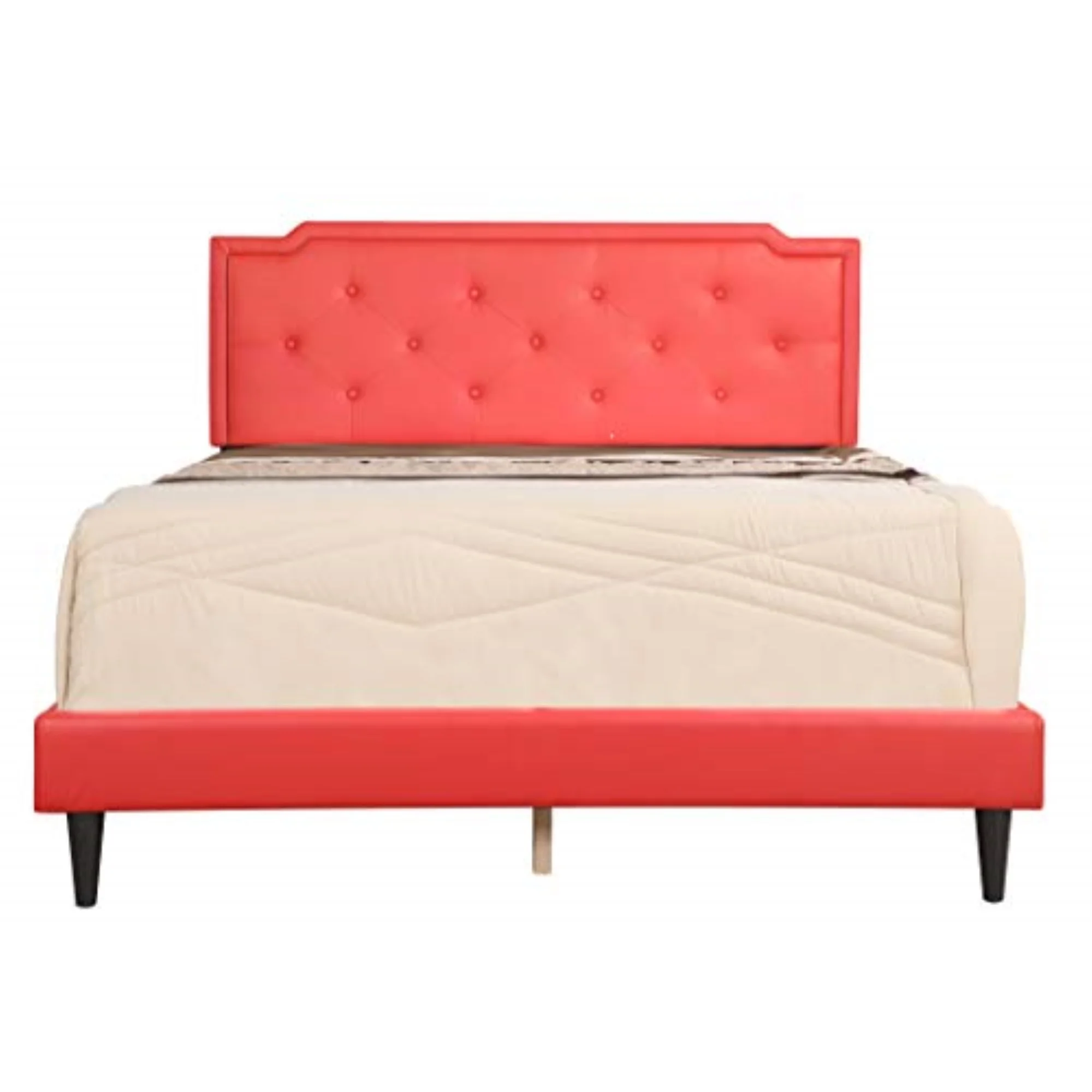 Glory Furniture Starlight Collection G1117-QB-UP Queen Size Bed with Tufted Headboard and Support Slats and Legs in Red Faux Leather
