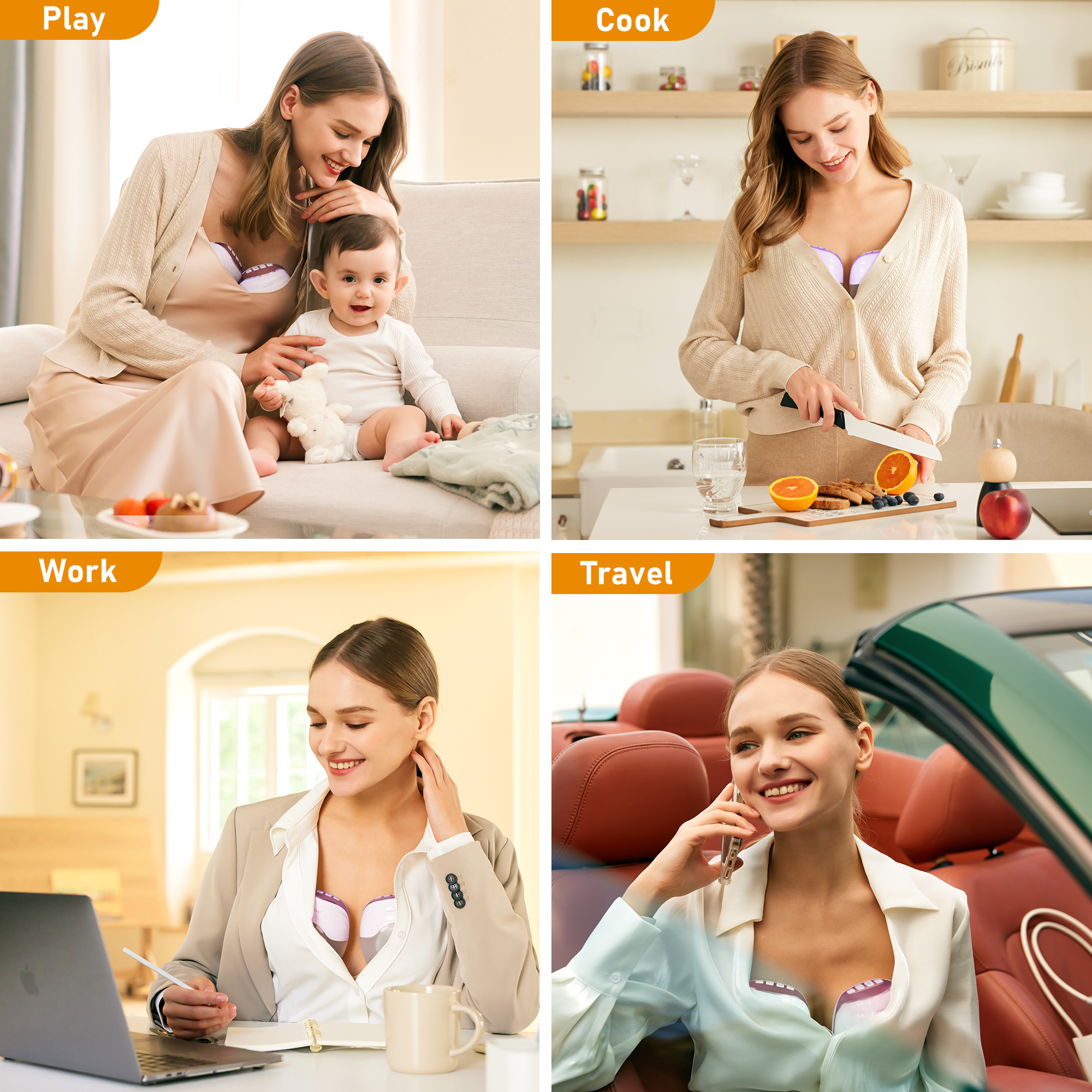 MISSAA Wearable Breast Pump Electric Portable Breast Pump Double Hand Free Breast Pump with 3 Modes & 8 Levels Fits for Most Size (13-27mm), Lavender