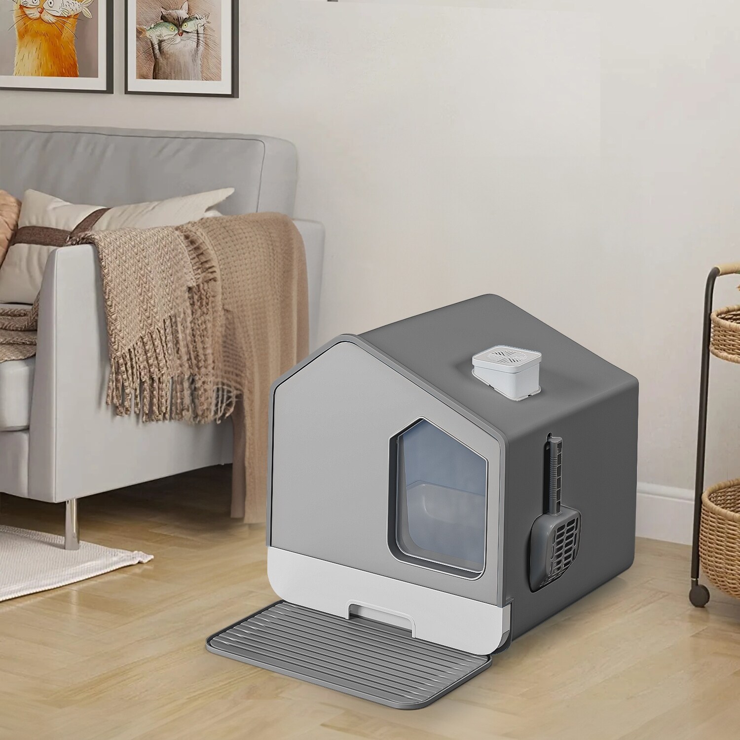 Warranty Company Moasis House-Like Cat Litter Box with Pads Grey