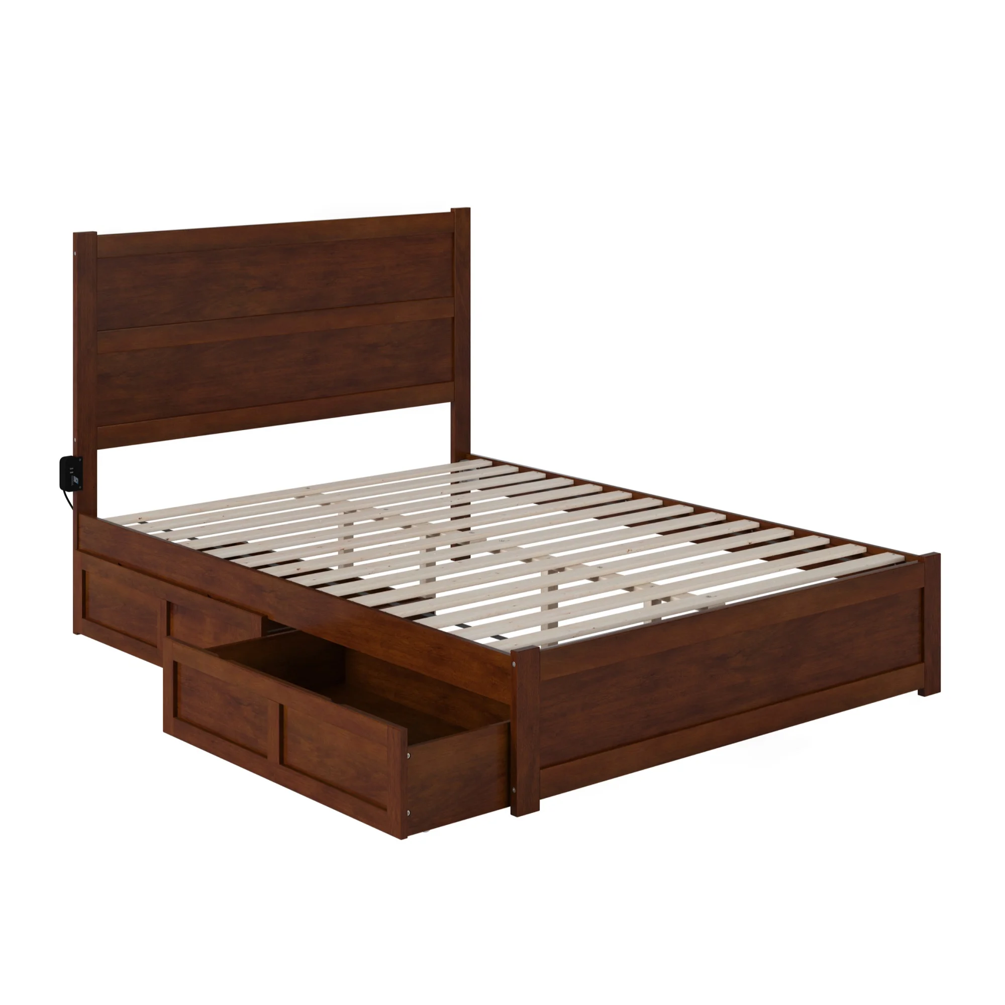 AFI NoHo Wood Queen Bed with Footboard and 2 Drawers in Walnut