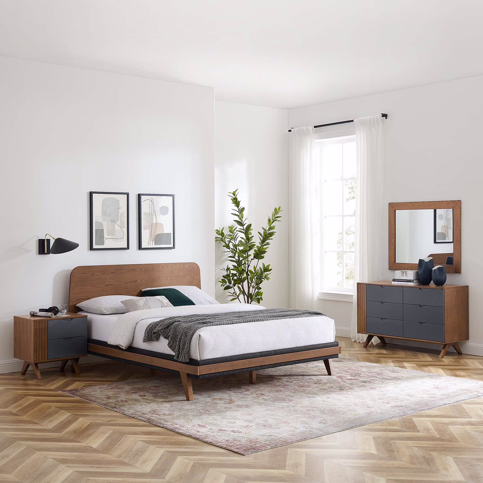 Modway Dylan 4 Piece Bedroom Set in Walnut