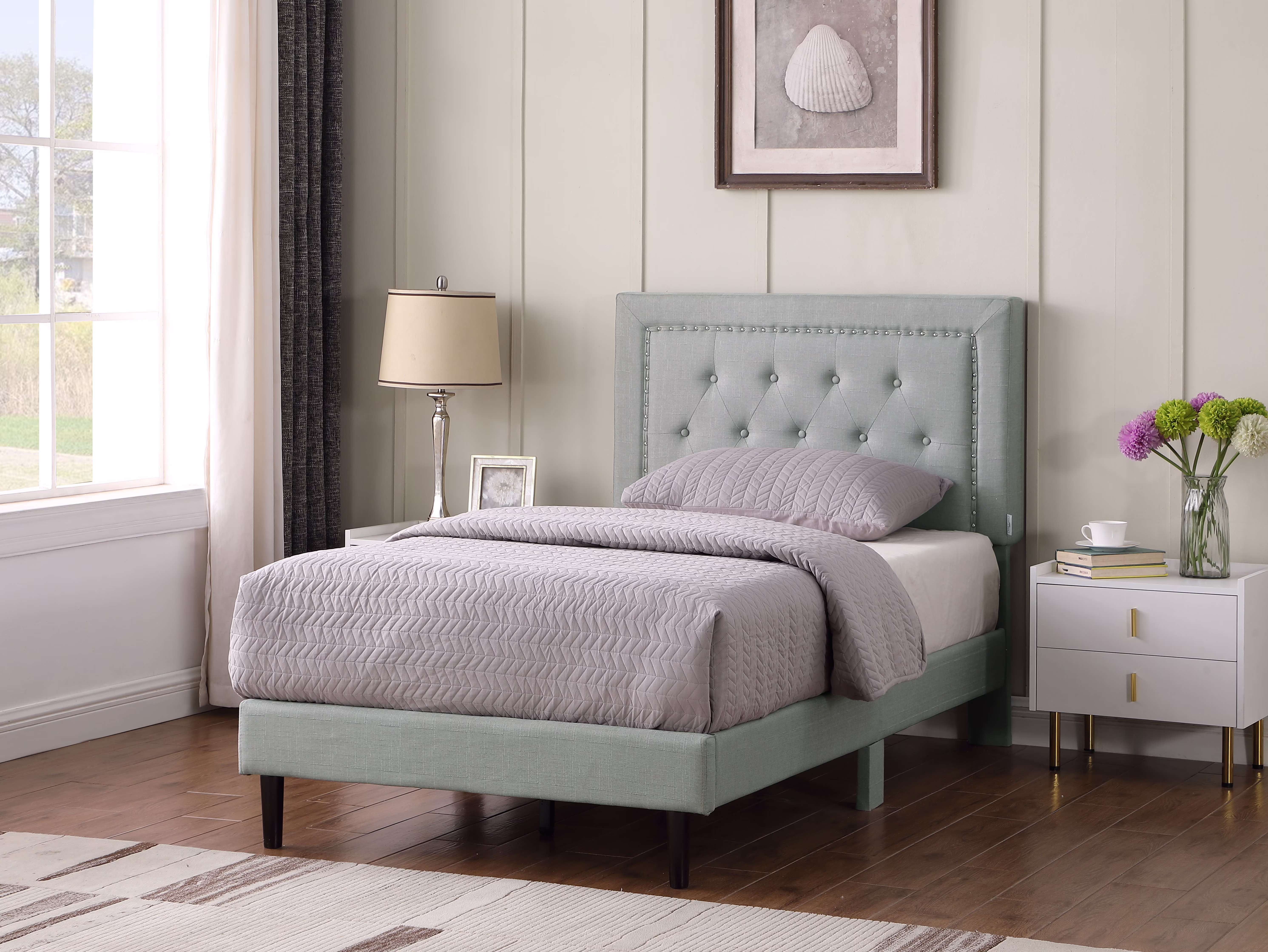 Twin Upholstered Platform Bed Frame with 48