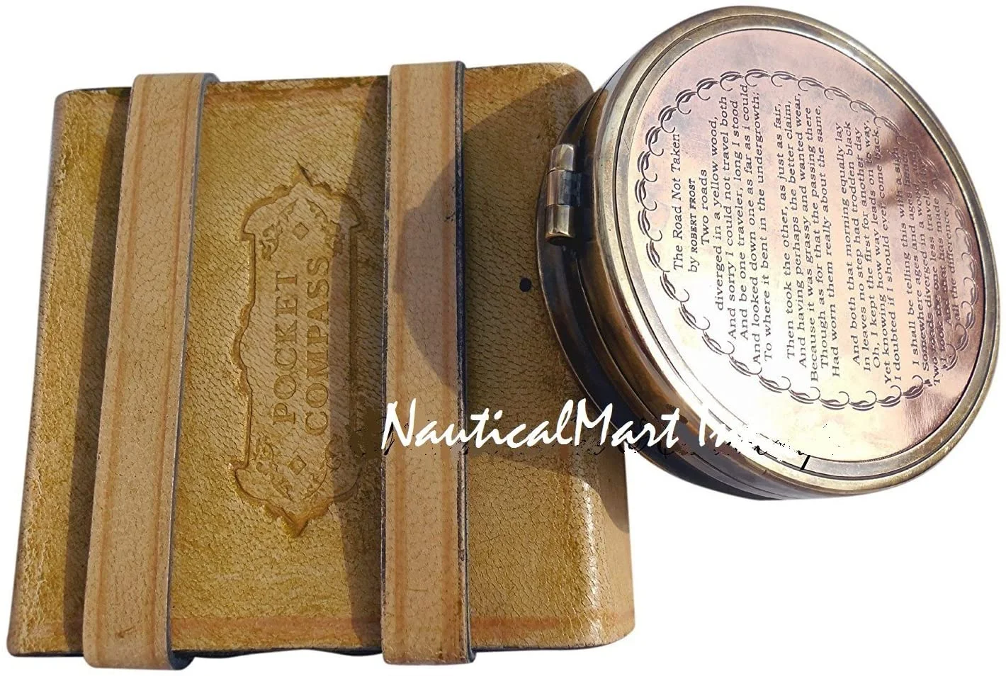 NauticalMart Engraved Poem Compass, Pocket Compass, Brass Compass with Leather Case, Pirates Compass, Gift Compass, Camping Compass