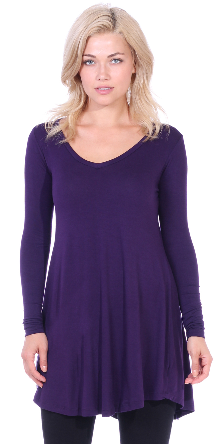 Cut & Paste Women's V Neck Long Sleeve Tunic Top, Regular also in Plus Size - Made in USA