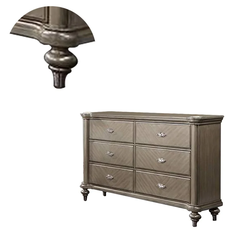 BenJara BM284355 64 in. Ada Pine Wood Chevron Pattern Classic 6 Drawer Dresser, Brown