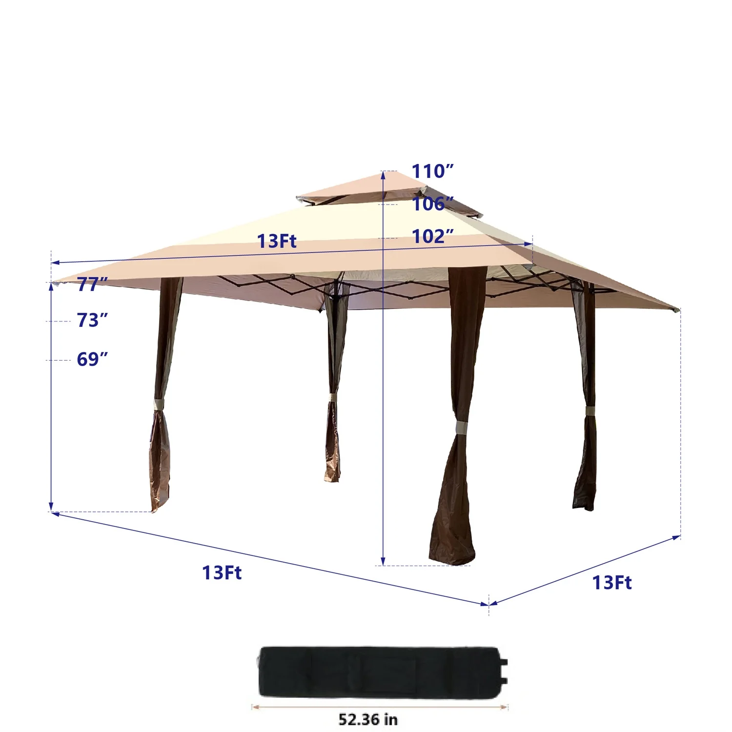 Outdoor Canopy, 13x13 Ft Patio Pop-up Gazebo Canopy Tent with Curtains for Backyard, Garden, Party, Camping