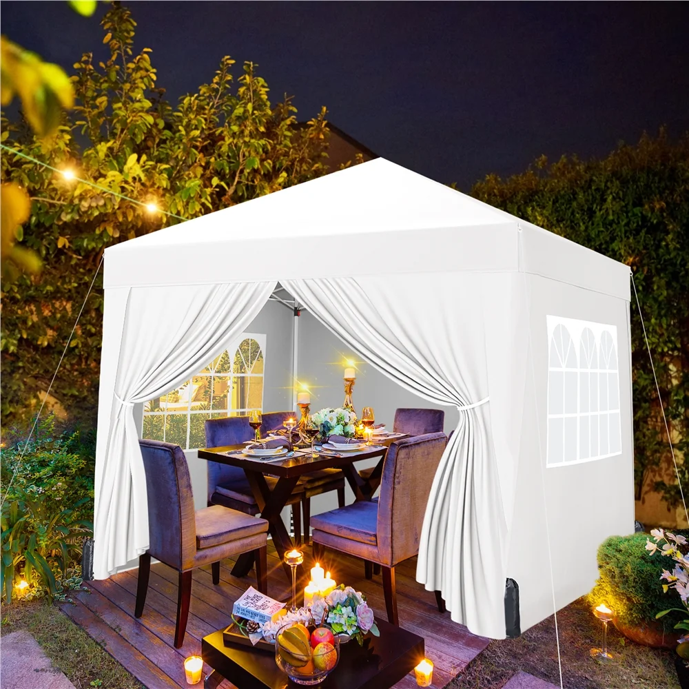 Yaheetech 8x8 FT Pop-up Canopy Tent with 4 Sidewalls, White