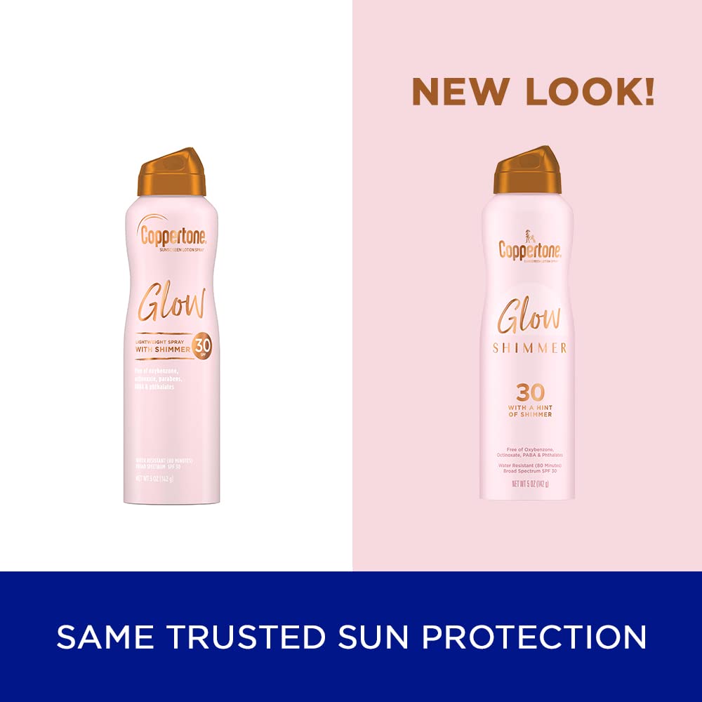 Coppertone Glow With Shimmer Spray Sunscreen, Broad Spectrum Spf 30 Sunscreen, 5 Oz, Pack Of 2.
