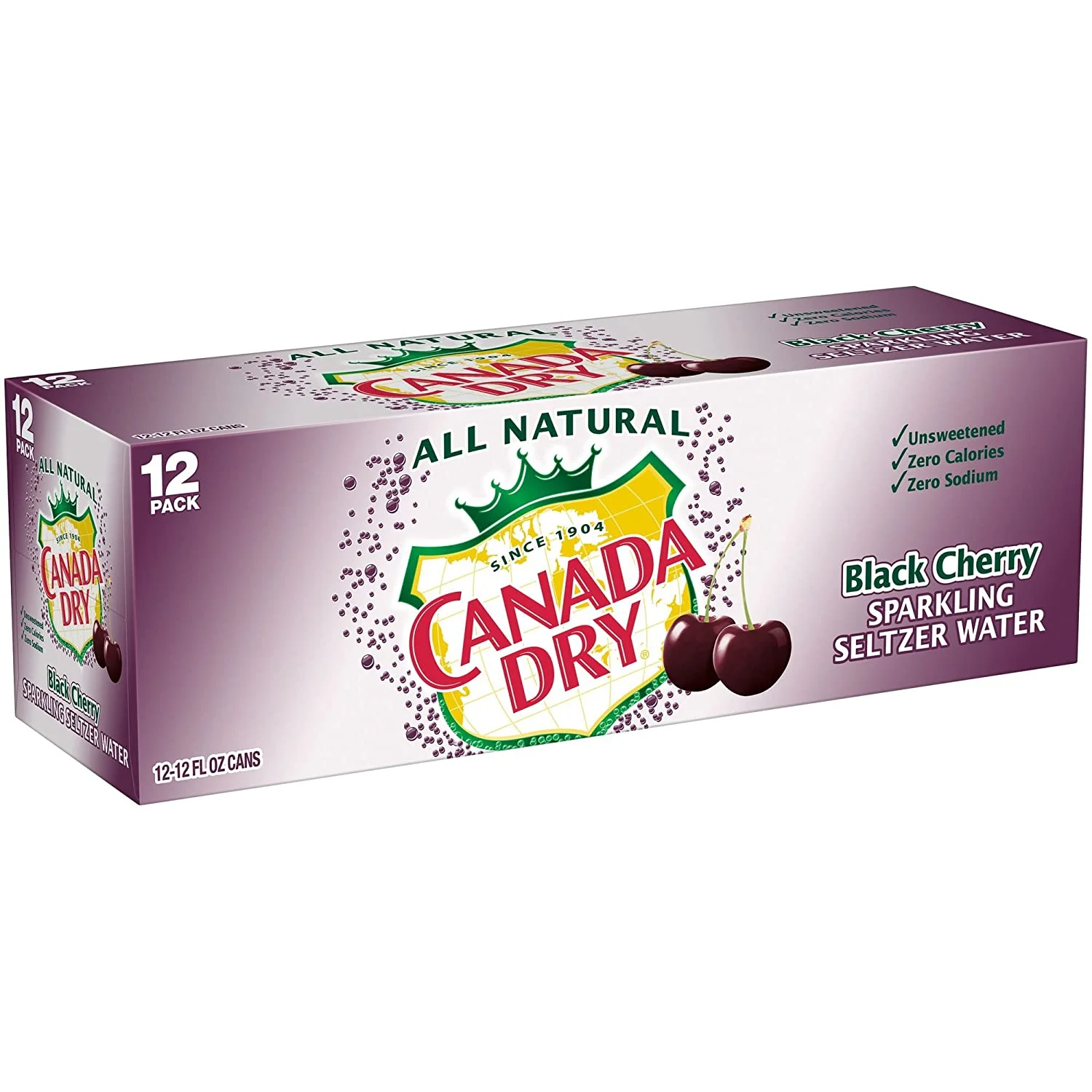 Canada Dry Black Cherry Seltzer 12 Oz Can - Pack Of 24, All Natural, Unsweetened and Zero Calories Drinks