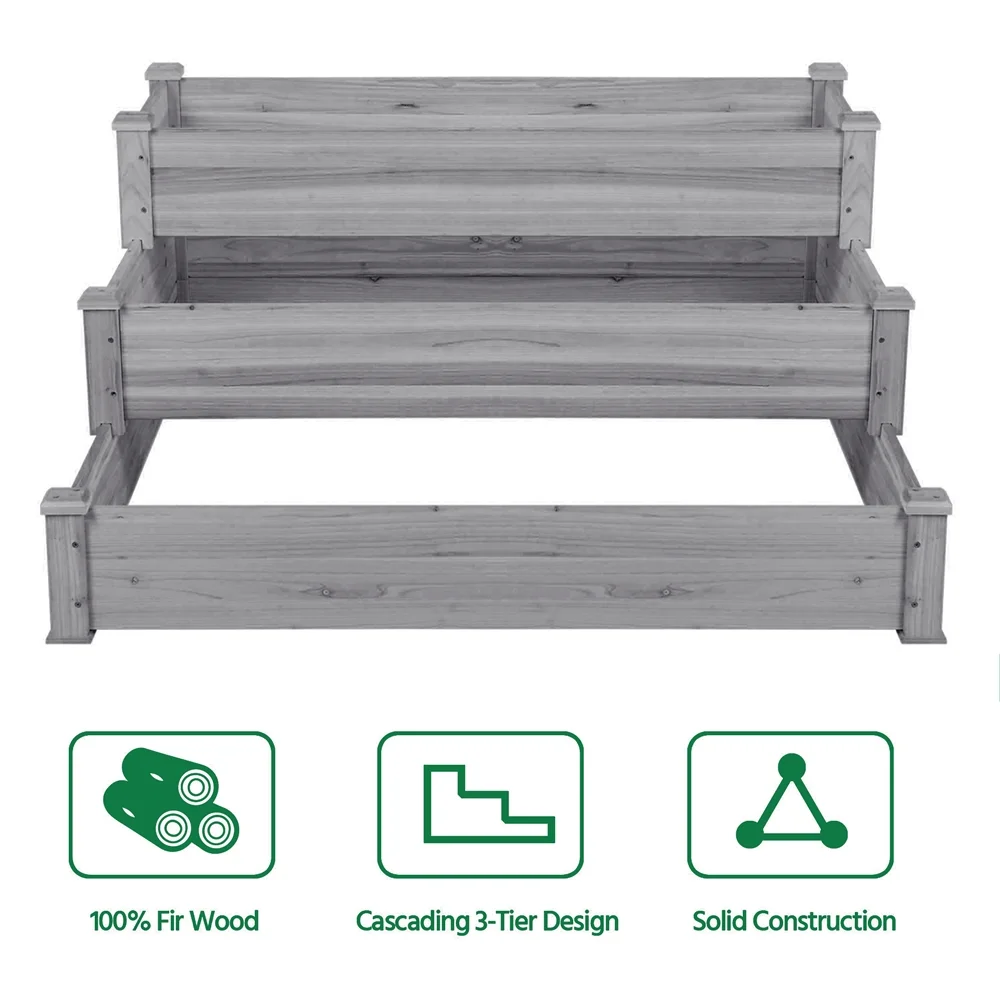 Yaheetech 3 Tier Raised Garden Bed Elevated Planter,Gray