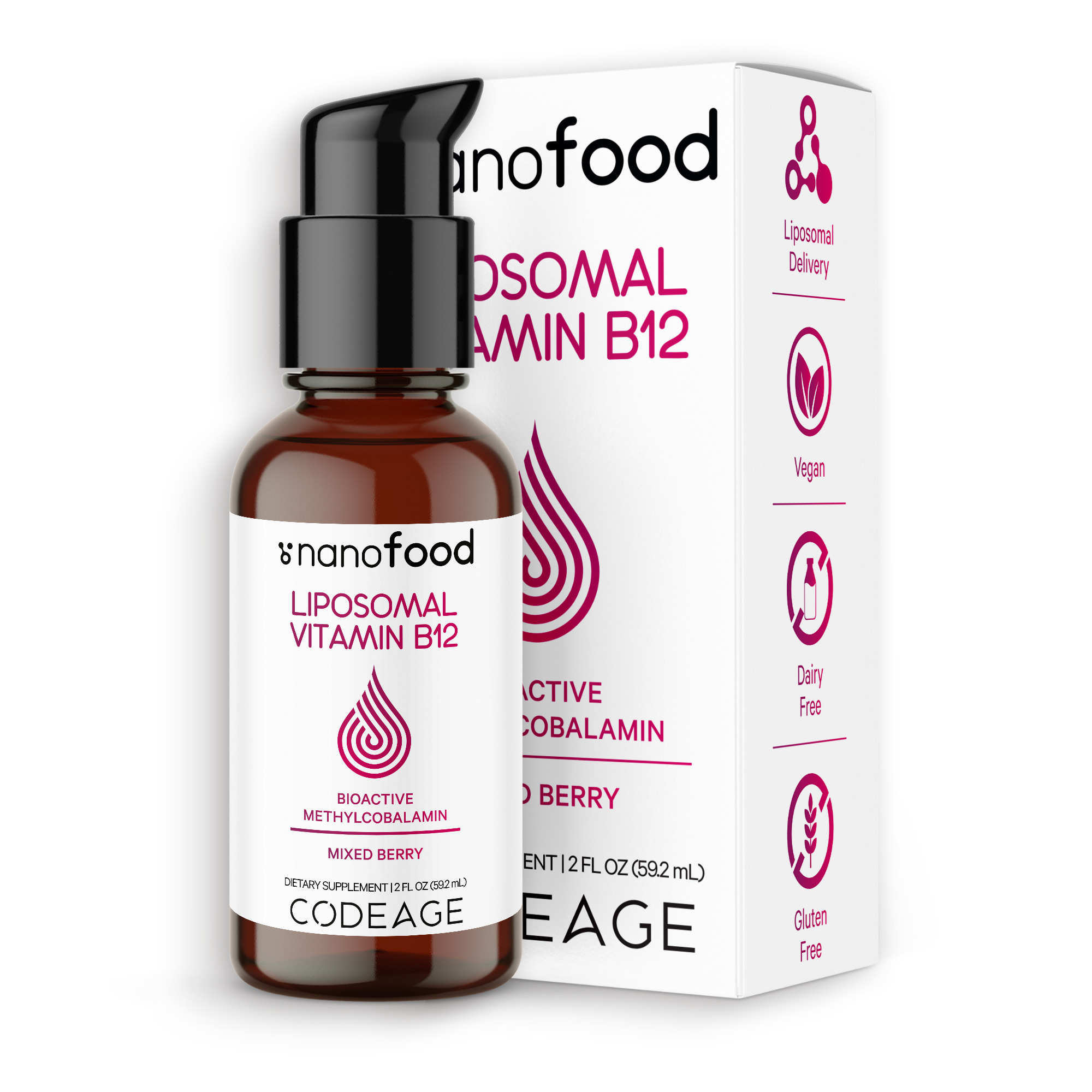 Codeage Nanofood Liposomal Vitamin B12 Liquid Supplement, Vegan Methylcobalamin B12 Vitamin Drops, 2 fl oz
