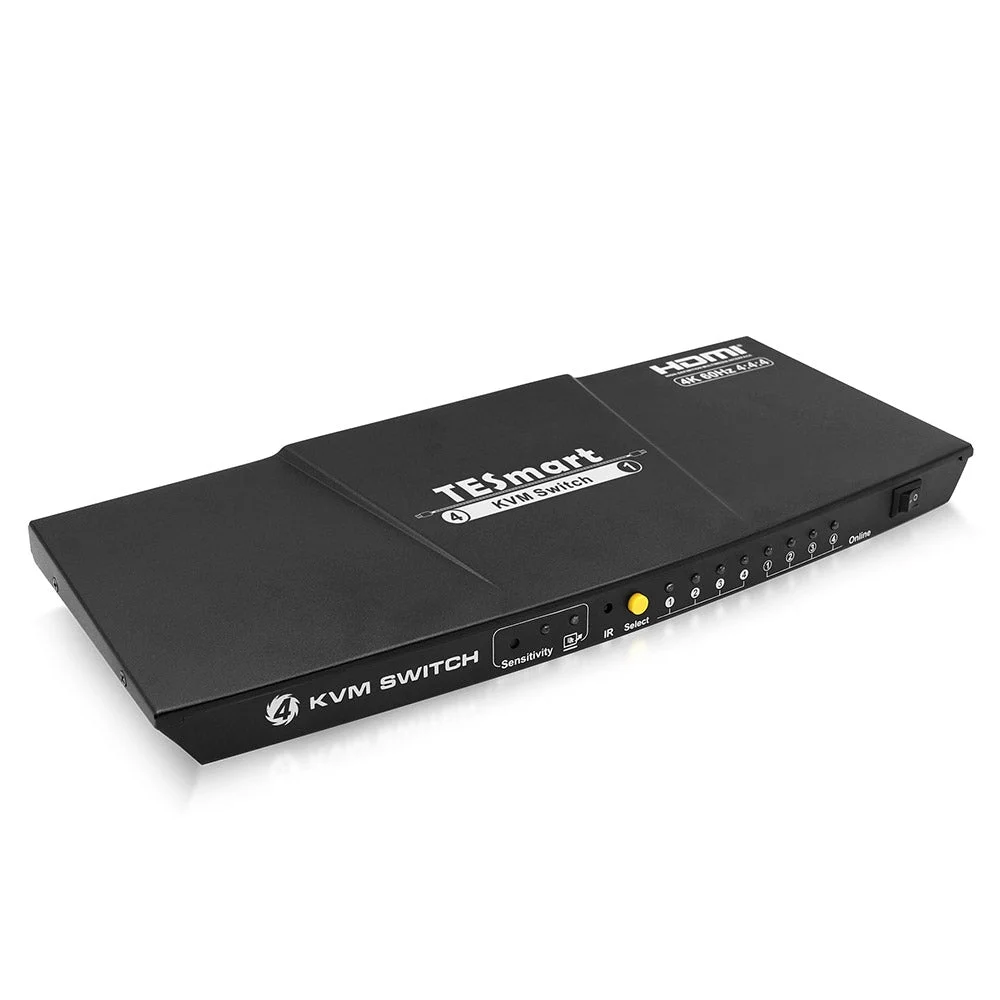 TESmart 4-Port HDMI KVM Switch - 4K 60Hz UHD - Audio Output and USB Sharing - 4x1