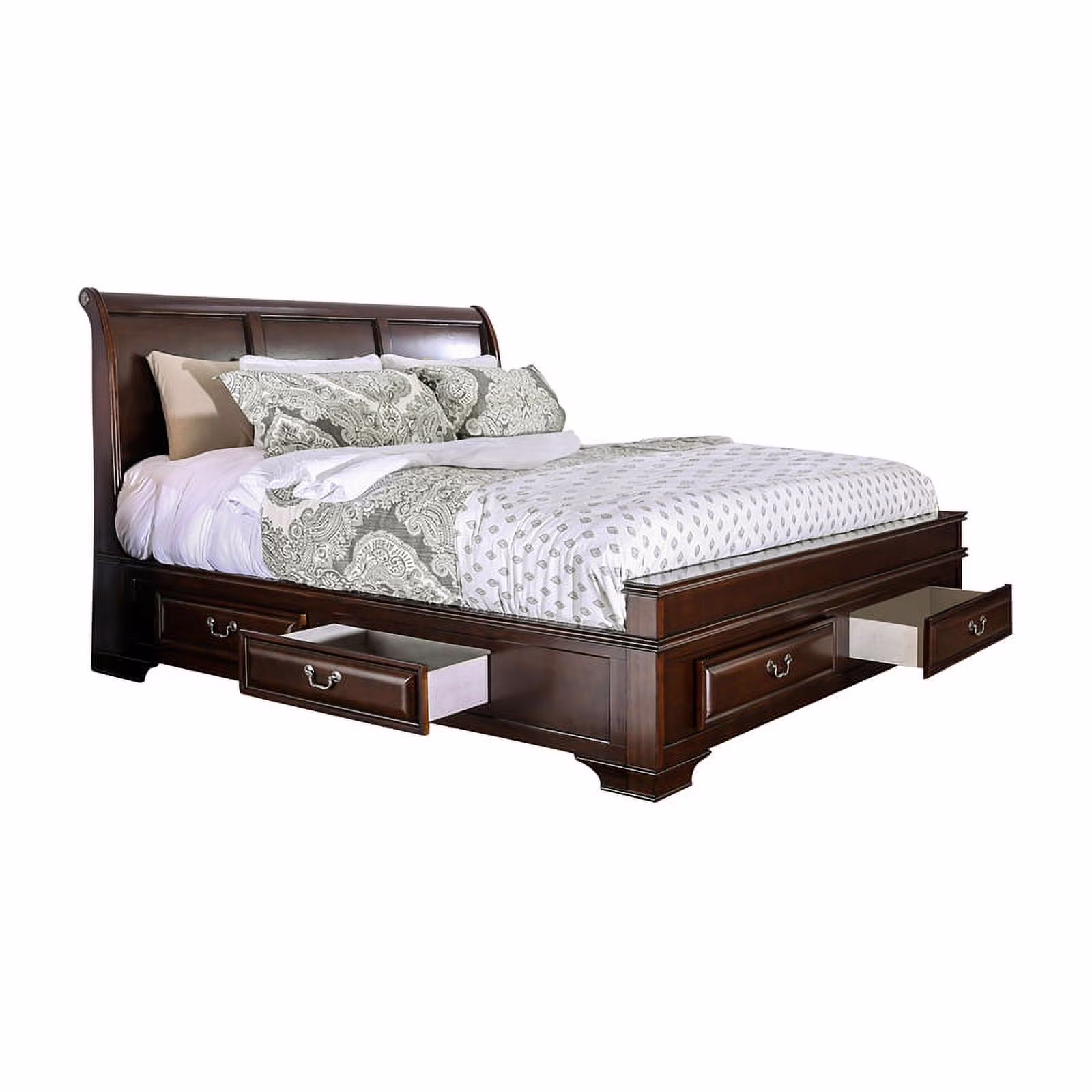 Bowery Hill Transitional Wood Queen Storage Platform Bed in Cherry