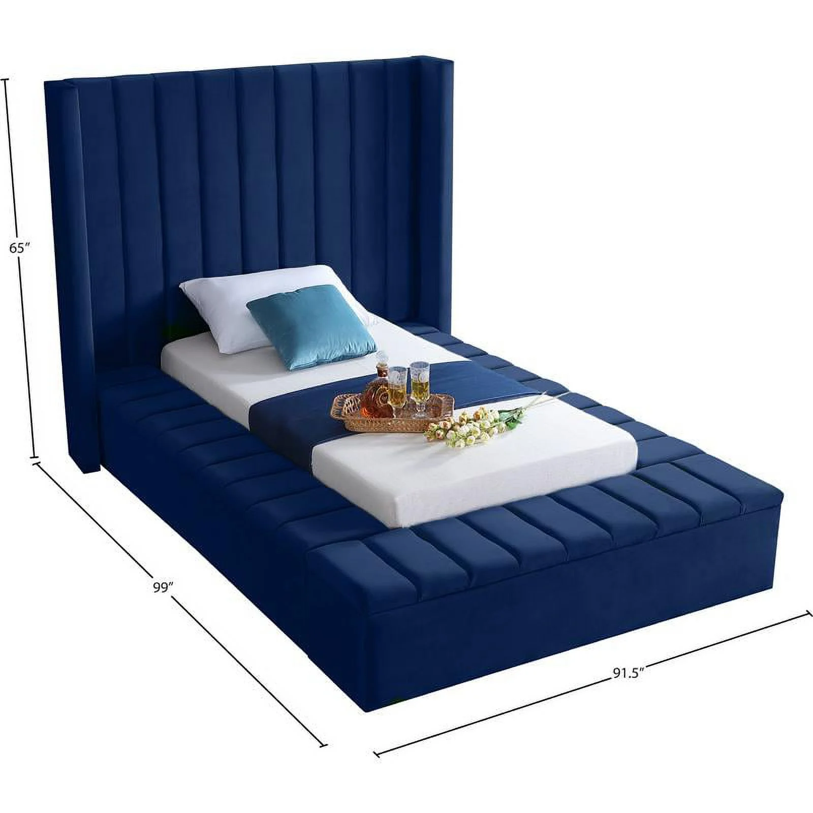 Meridian Furniture Kiki Solid Wood and Velvet Twin Bed in Navy