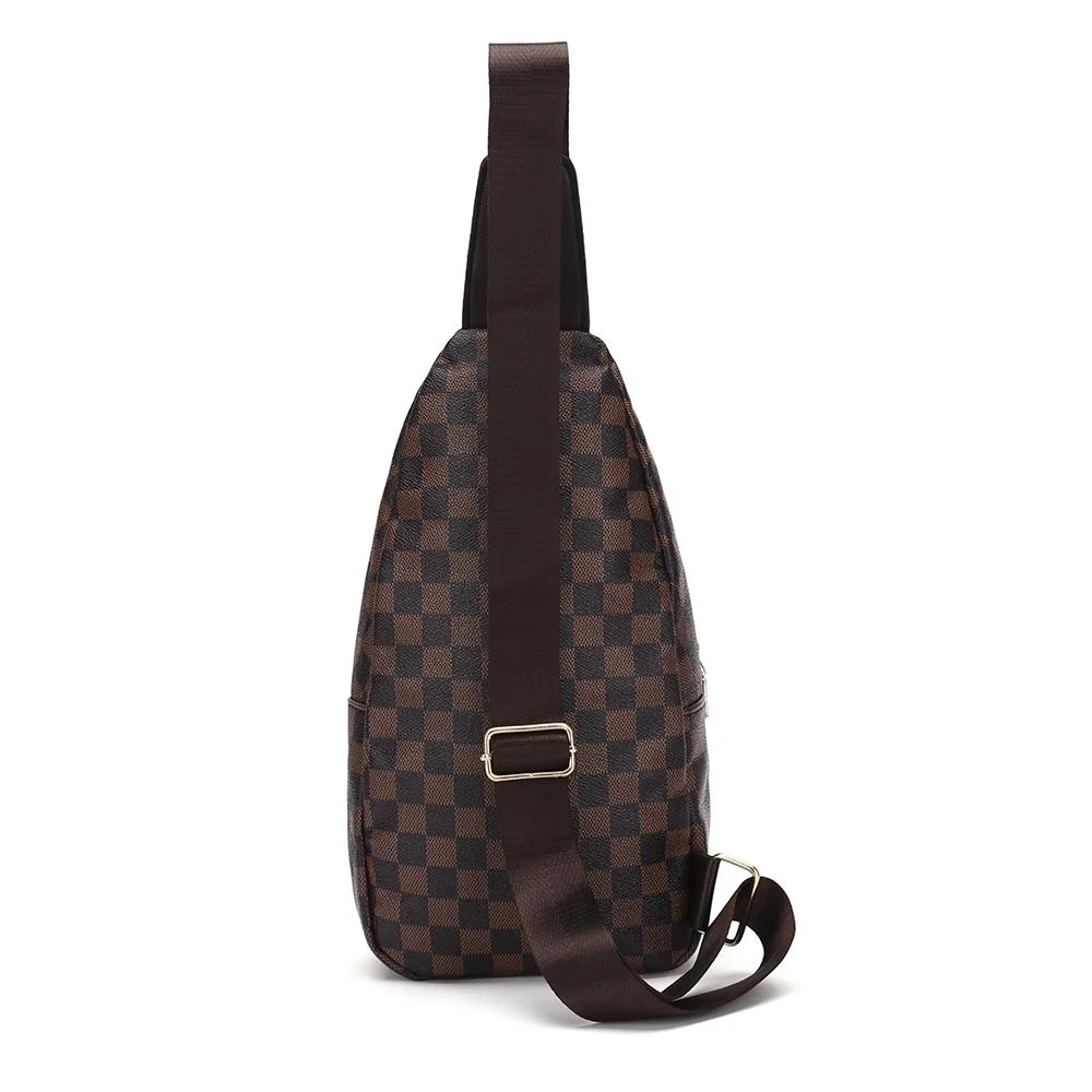 ZINTVVD Checkered Men Travel Shoulder Bag pouch Pocket Messerage Tote -Brown Checkered