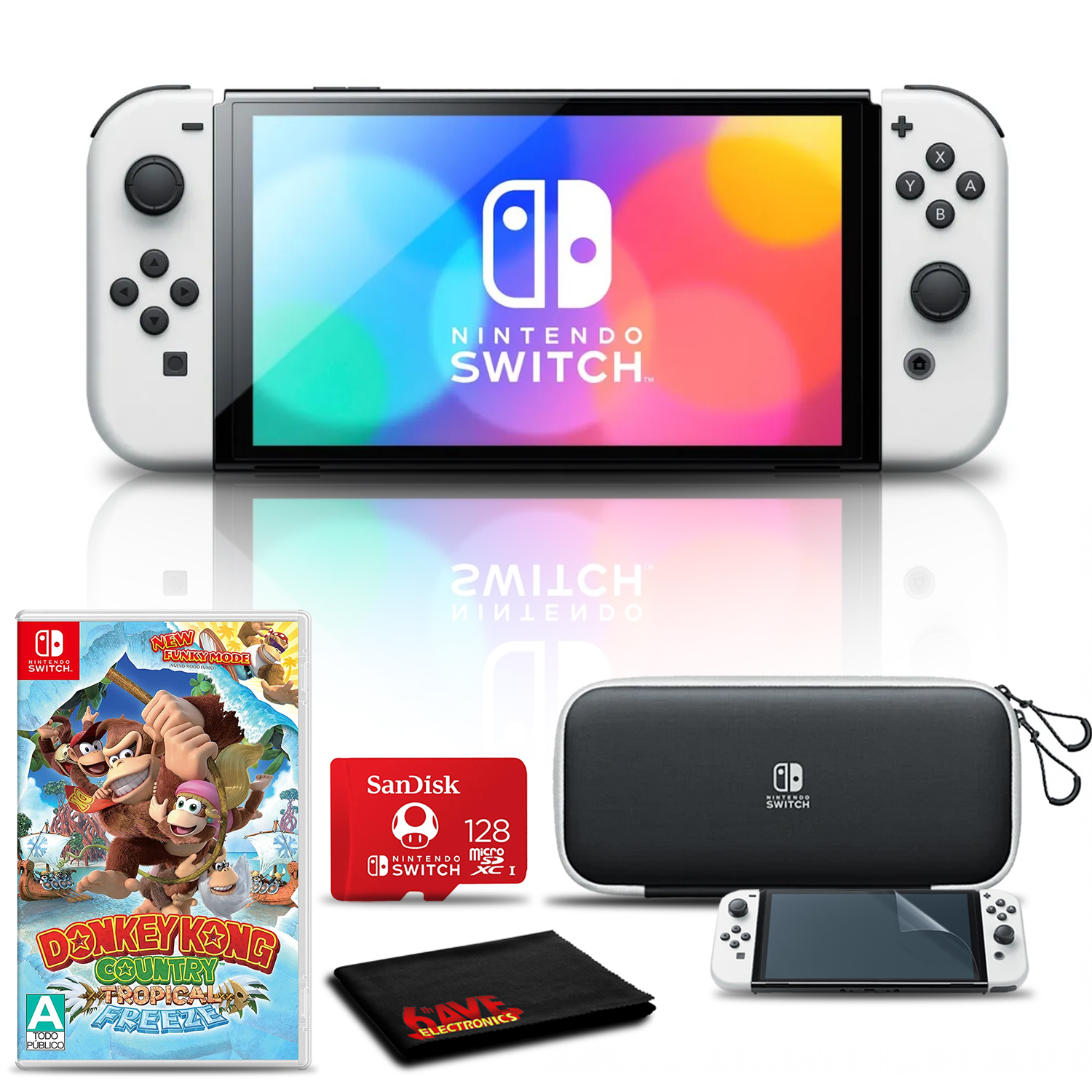 Nintendo Switch OLED White with Donkey Kong Country, 128GB Card, and More
