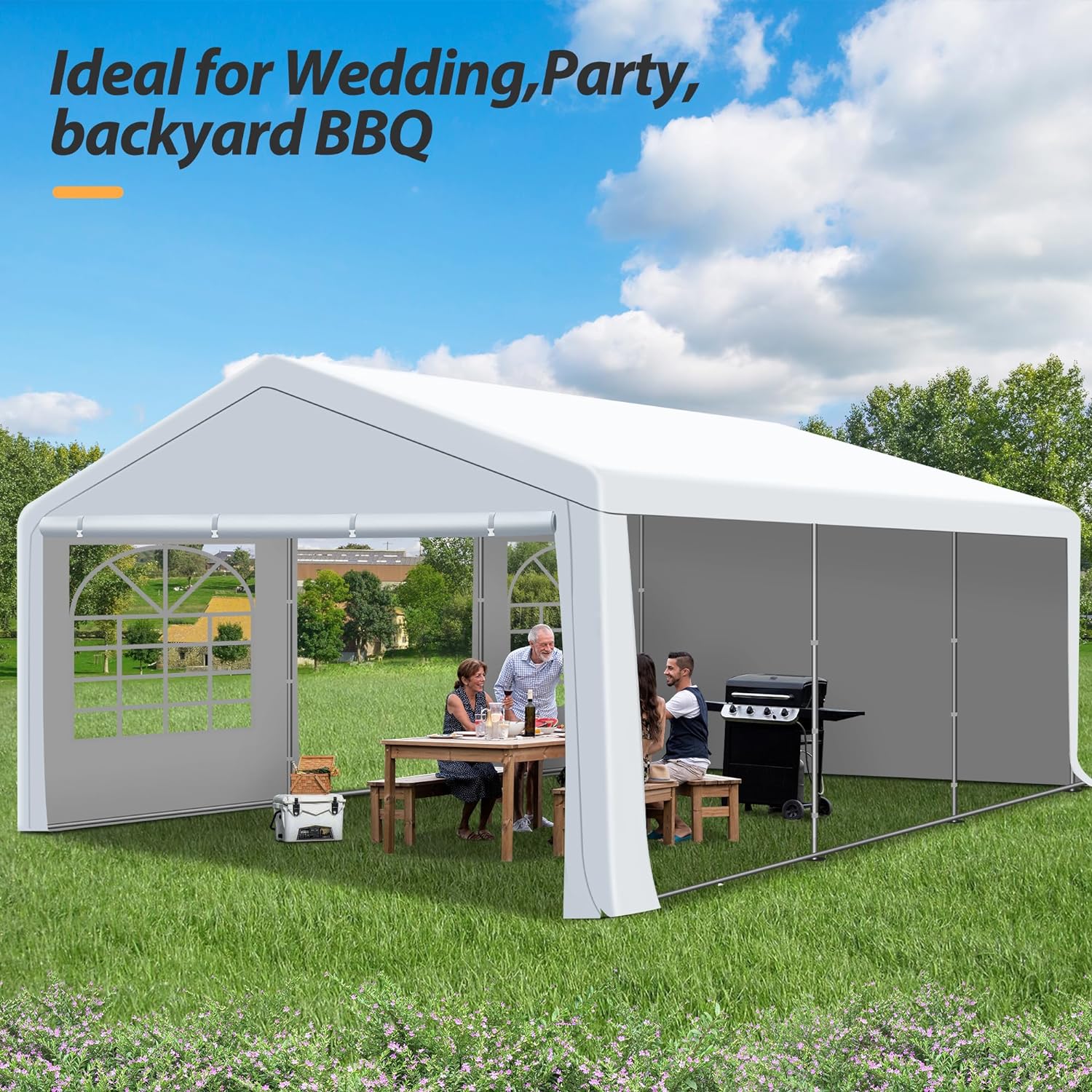 Gartooo 20 x 20Ft Heavy Duty Carport, Party Tent, Outdoor Wedding Tent with Removable Sidewalls, Event Gazebo Shelters Canopy for Party