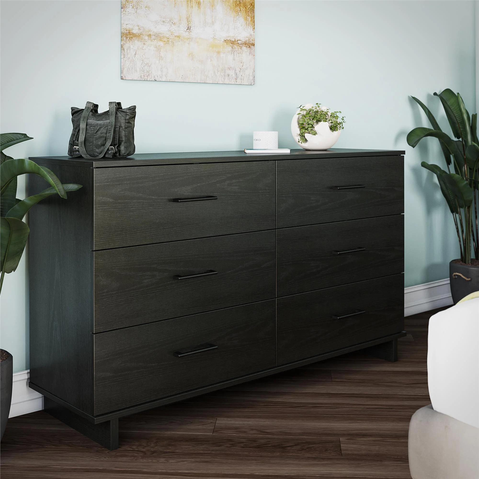 Ameriwood Home Southlander 6 Drawer Wide Dresser, Black Oak