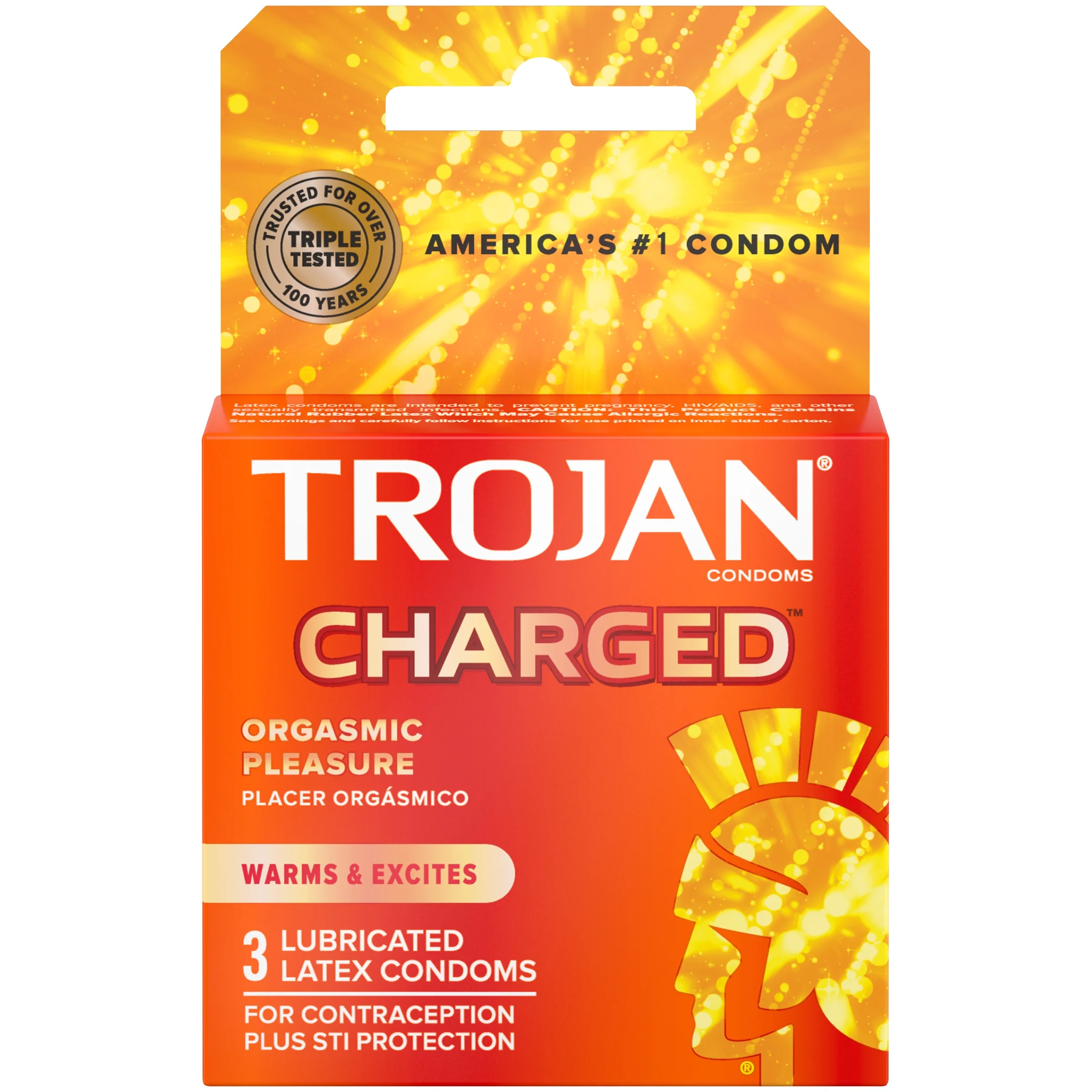 TROJAN Intensified Charged Orgasmic Pleasure Lubricated Latex Condoms 3 ea (Pack of 4)