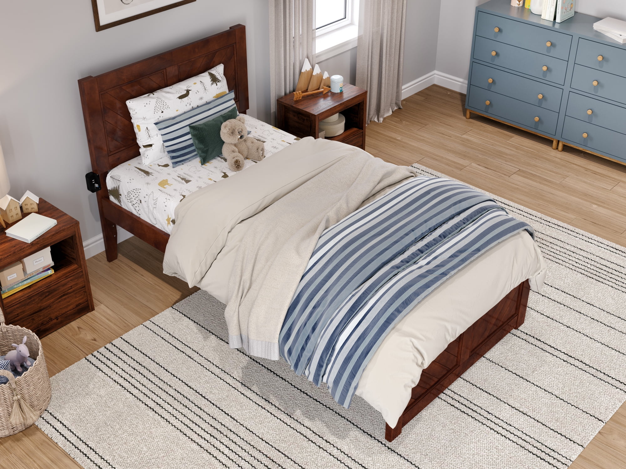 AFI Canyon Walnut Solid Wood Platform Bed with Matching Footboard, Twin