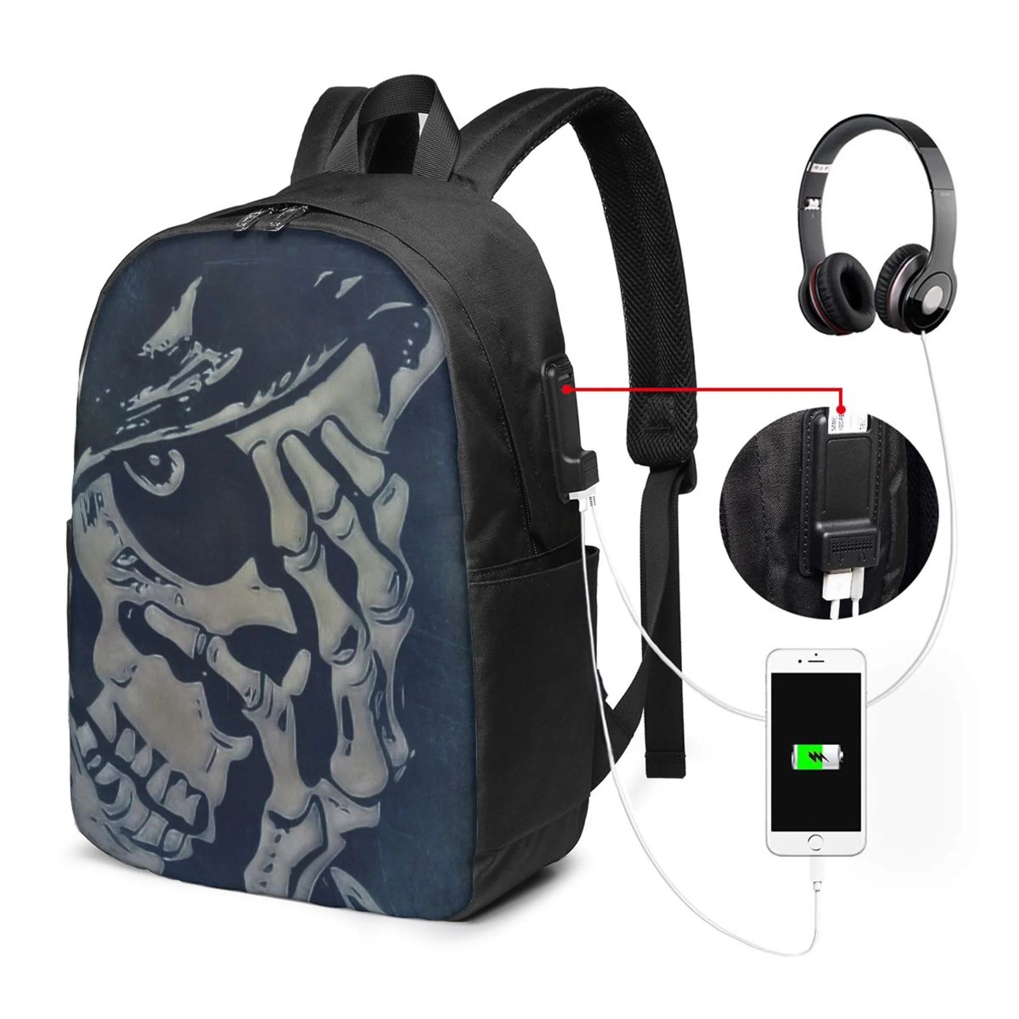 TEQUAN Travel Laptop Backpack, Horror Death Skeleton Reaper Prints Outdoor Hiking Bag School Bookbag Casual Lightweight Daypack