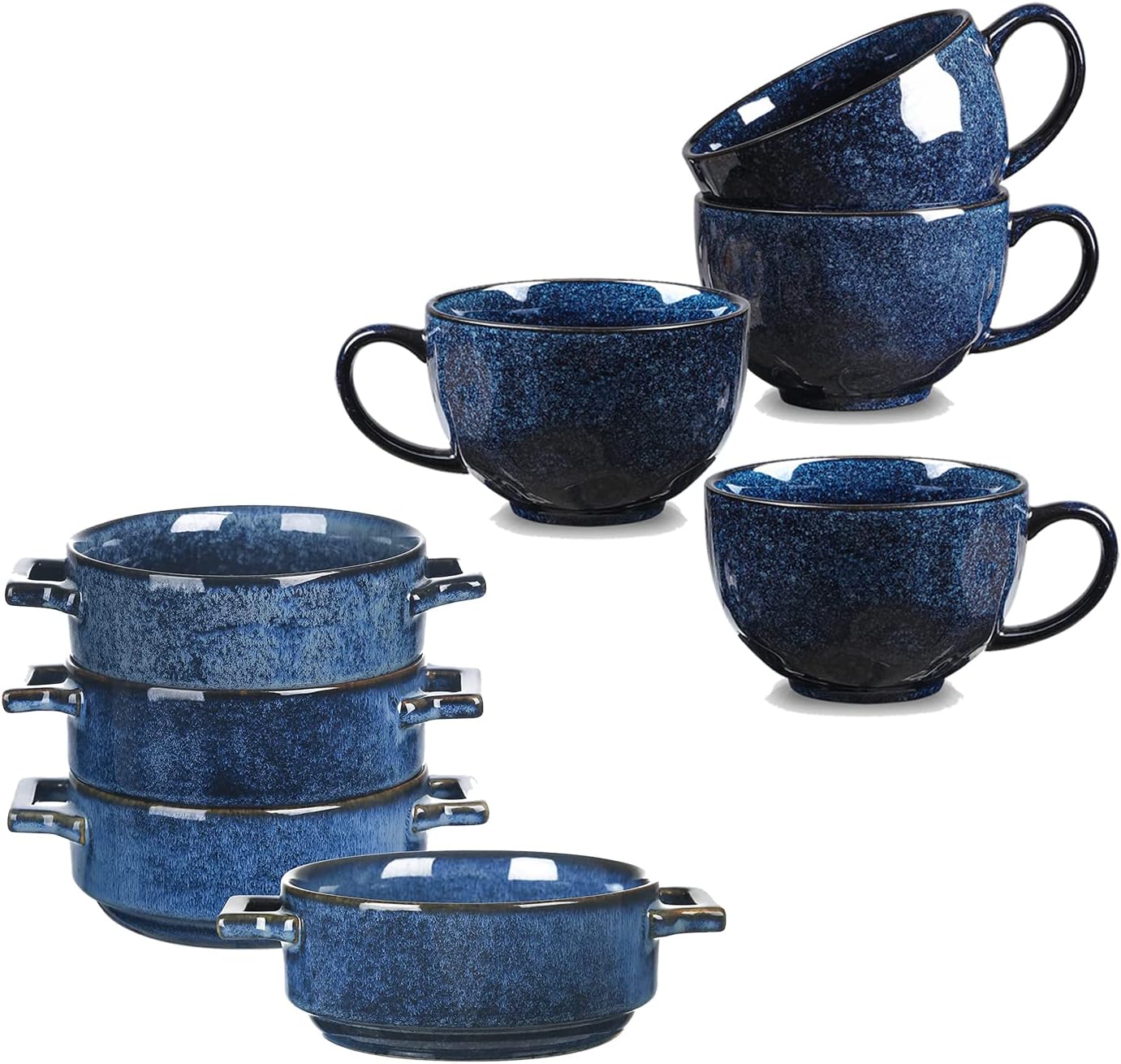 8-Piece Kitchen Dinnerware Set - 24 Oz Ceramic Soup Bowls Bundle with 27 Oz Jumbo Soup Mug - Microwave, Oven, and Dishwasher Safe, Scratch Resistant