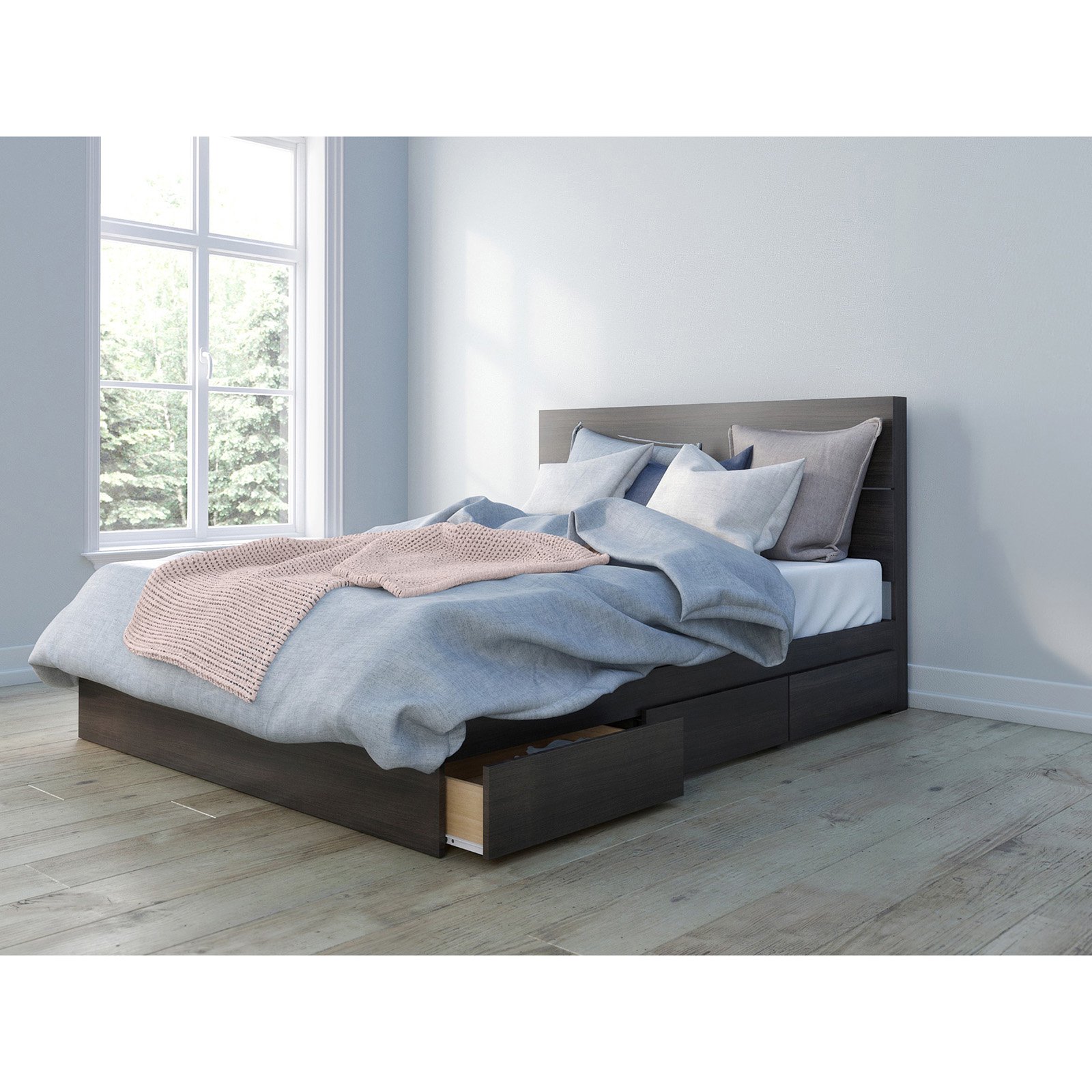 Nexera Queen Bed with Headboard Set #402009, Ebony-Finish:Ebony