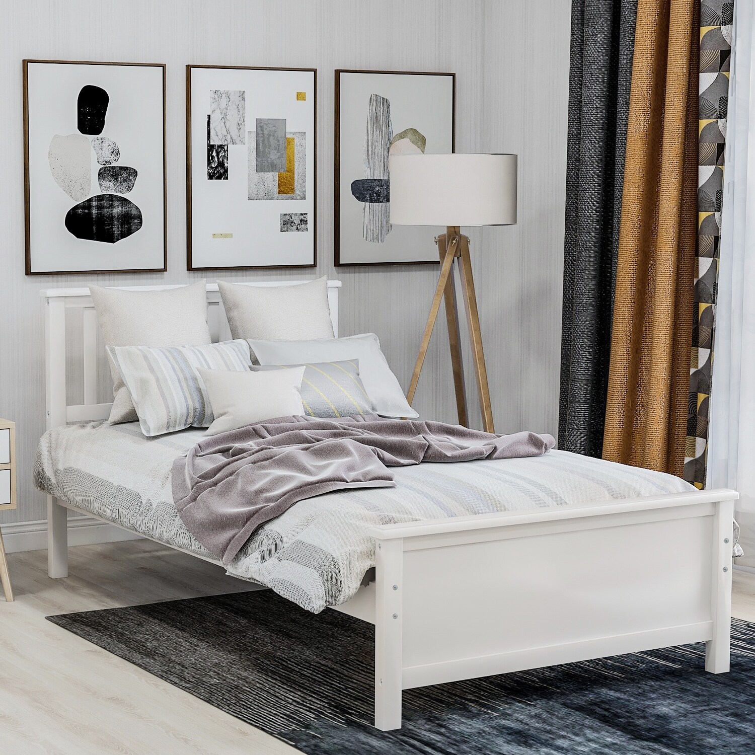 Nestfair Twin Wood Platform Bed with Headboard&Footboard White