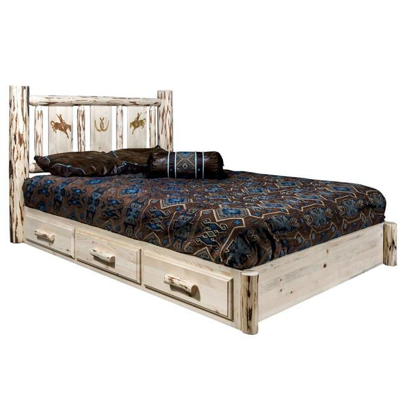 Montana Woodworks Pine Wood Twin Platform Bed with Laser Engraved in Natural