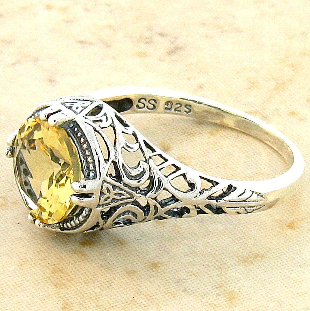 GENUINE 2 CARAT CITRINE 925 STERLING SILVER DECO ANTIQUE STYLE FILIGREE RING   #638z