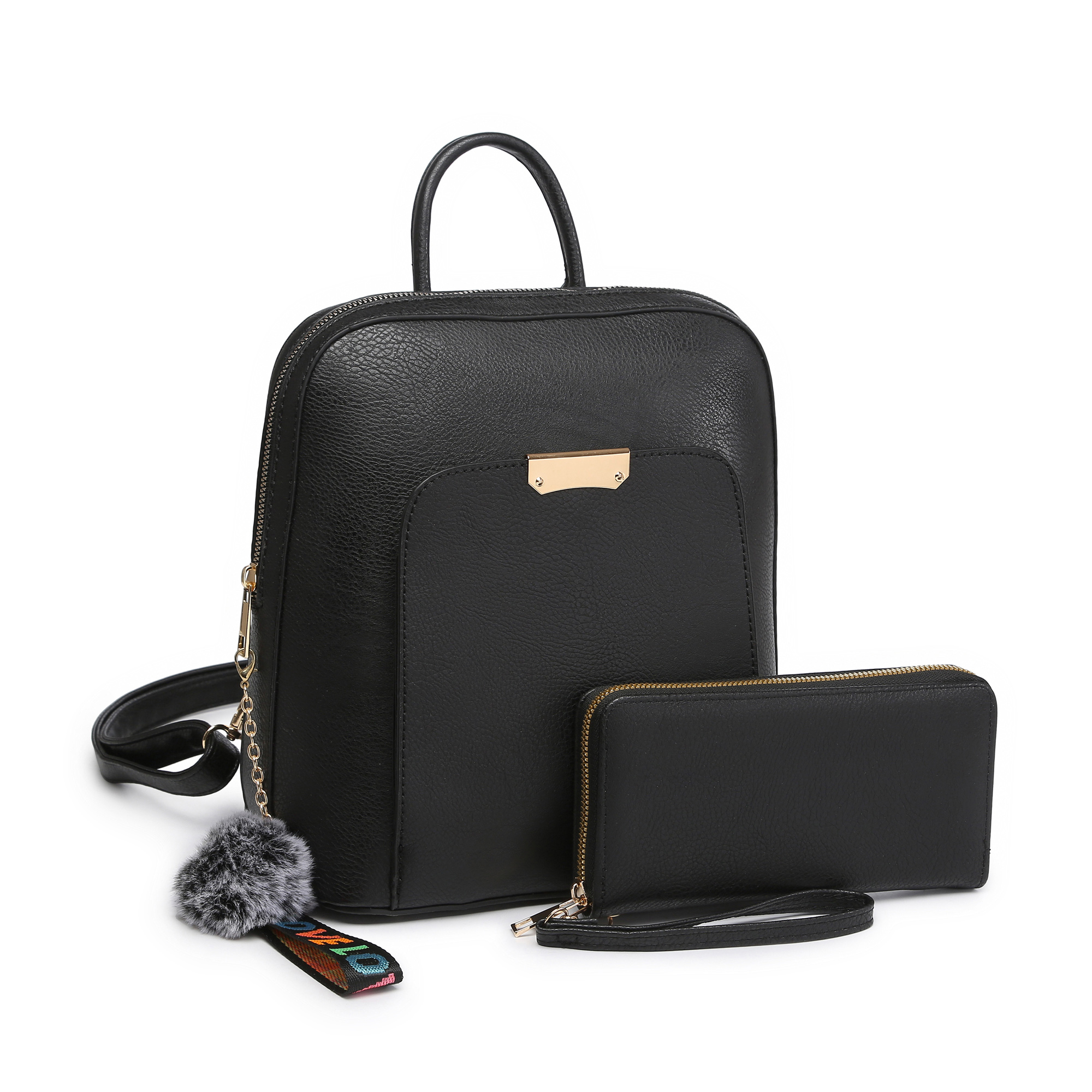 Tepilte Faux Leather Backpack for Women 2Pcs/Set Casual Backpack Purse School Shoulder Bag with Wallet