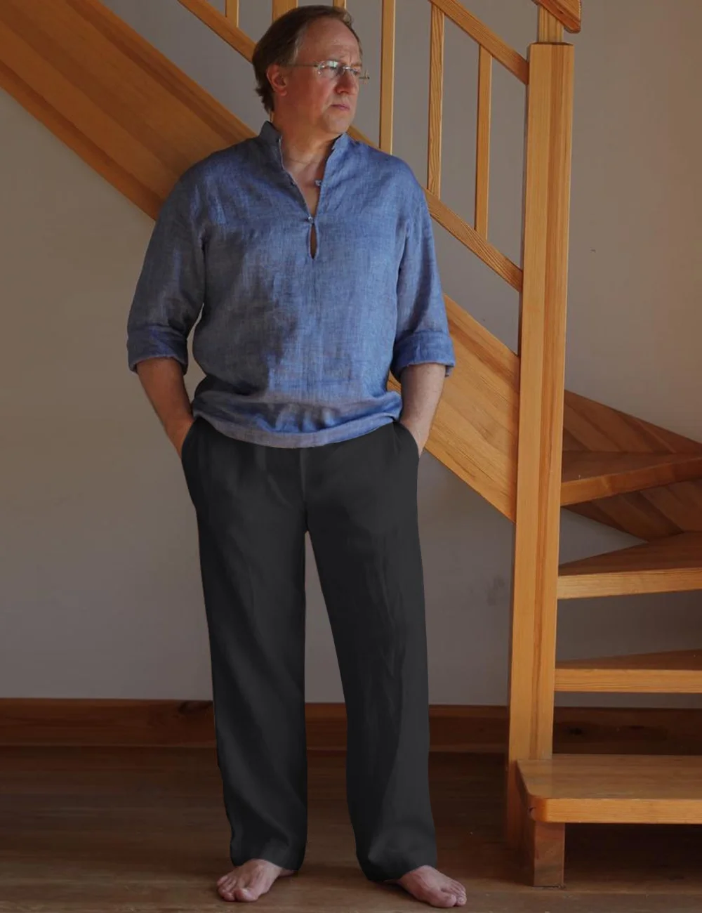 ZHENWEI Mens Cotton Linen Drawstring Pants Elastic Waist Casual Jogger Yoga Pants