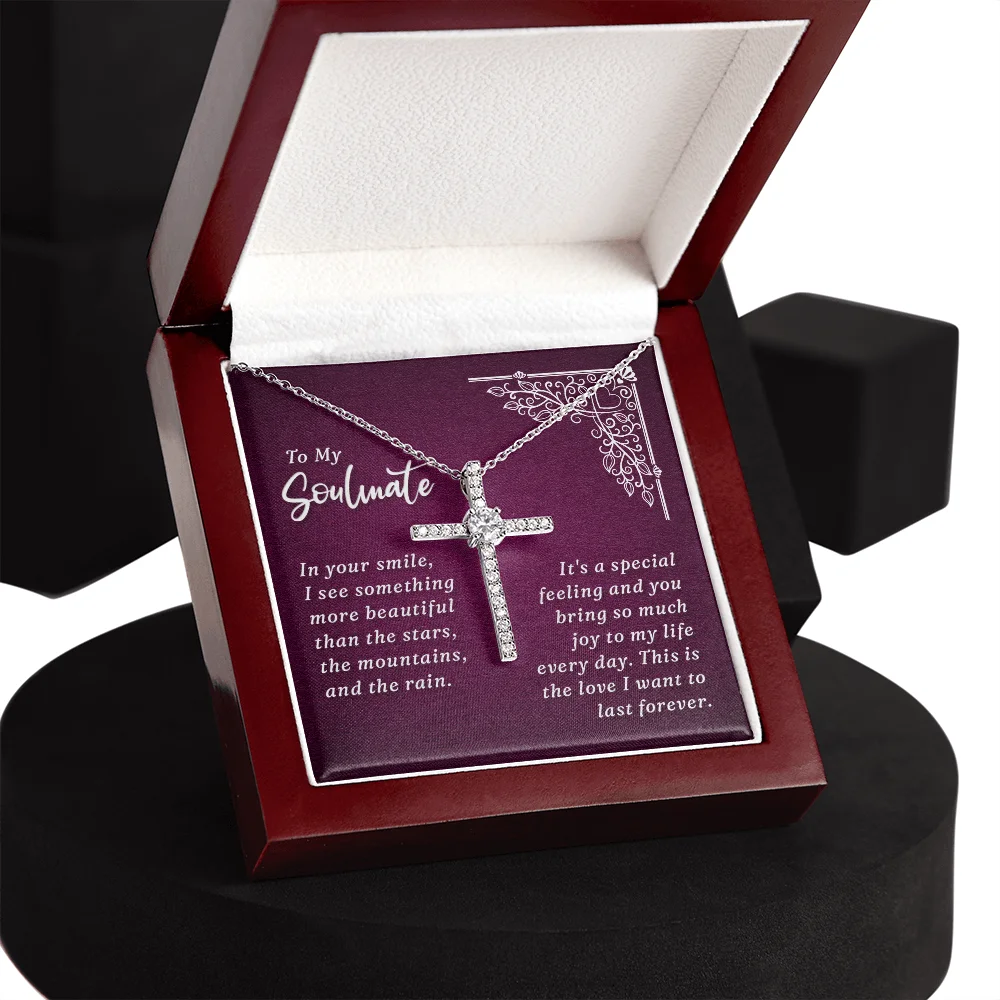 To My Soulmate, In Your Smile CZ Cross Necklace