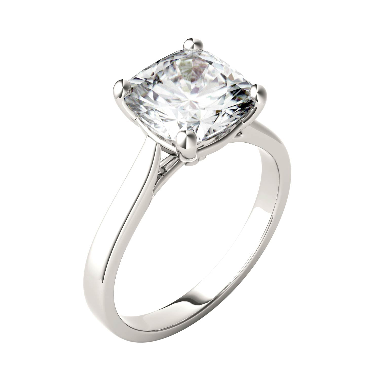 Charles & Colvard 14K White Gold Moissanite 9mm Cushion Engagement Ring-Size 6, 3.30ct DEW