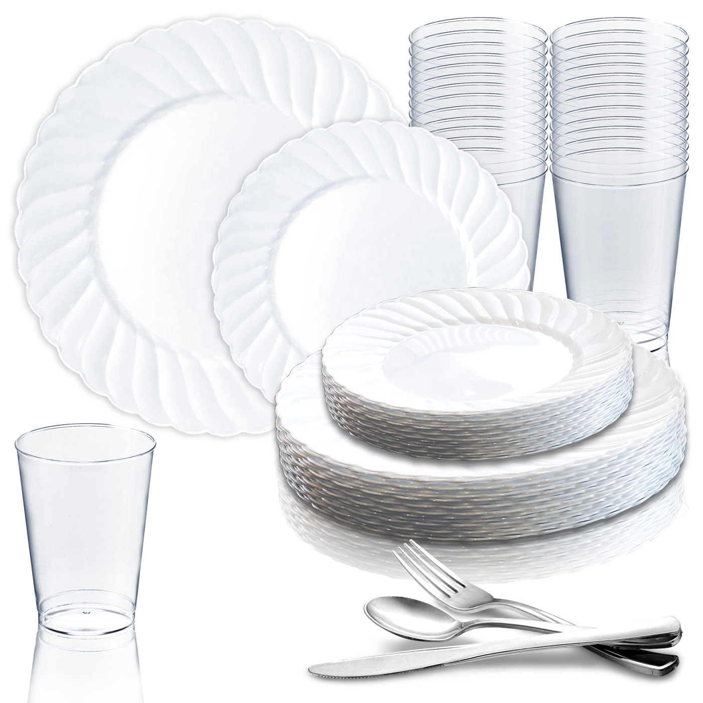 Smarty White Classic Flair Disposable Plastic Wedding Value Set (36 Guests)