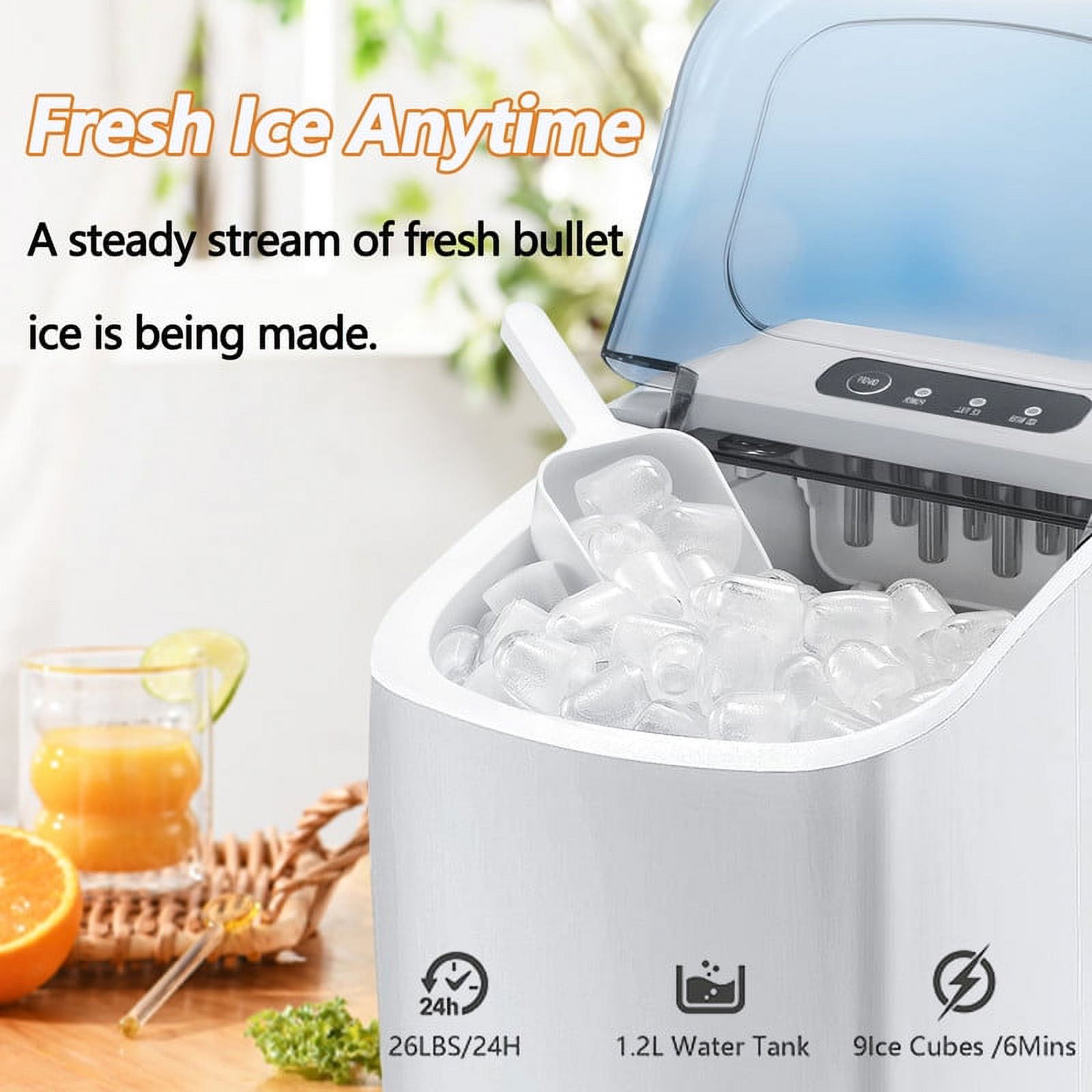Ice Makers Countertop, Portable Ice Maker Machine with Handel, 9 Ice Cubes Ready in 8 Mins (White)