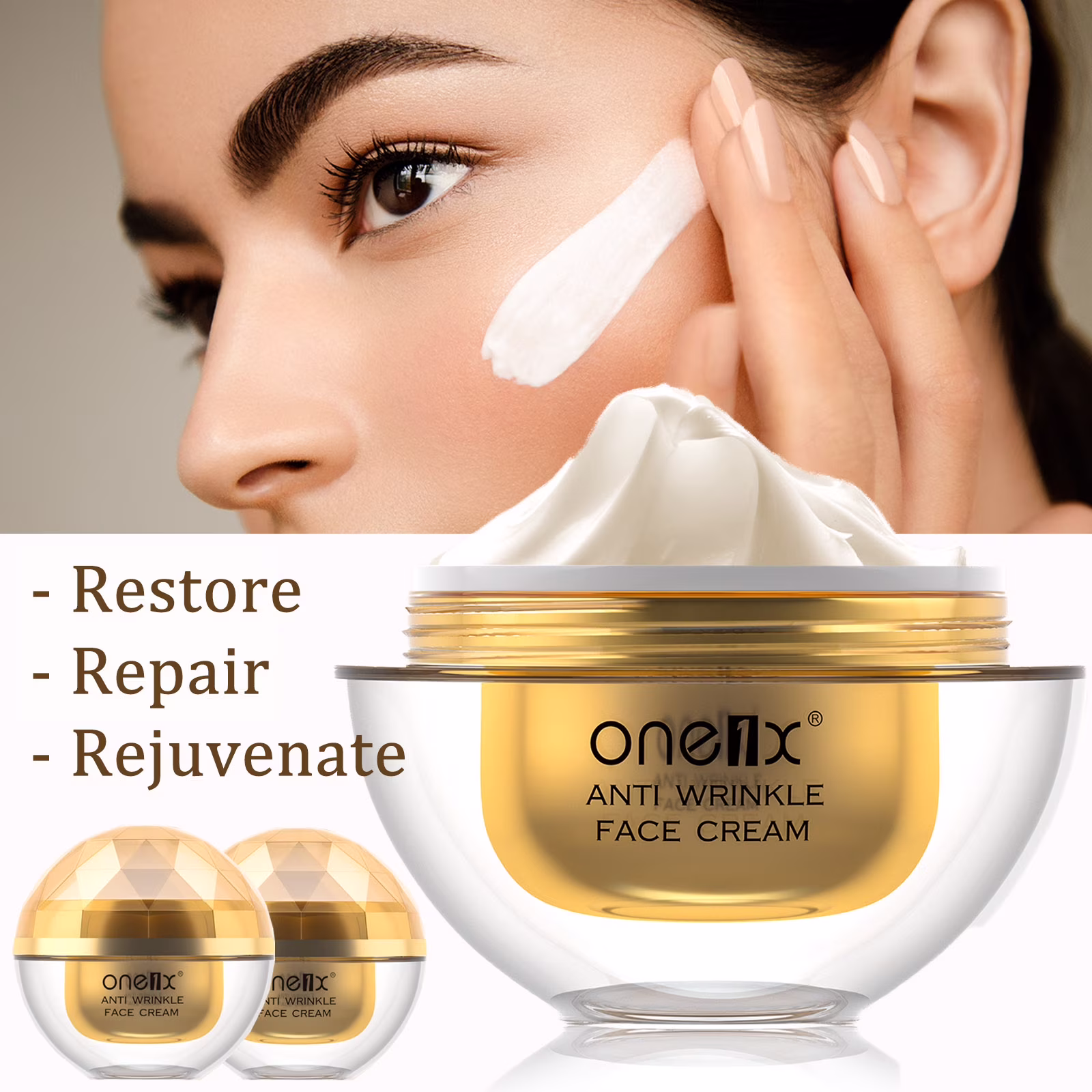 One1X Collagen Face Cream Crema (2 Pack) with Retinol; Hyaluronic Acid; Vitamin C&E | Daily Facial Moisturizer for Women | Make Skin Smooth; Firming and Shining; 100ml/3.4floz