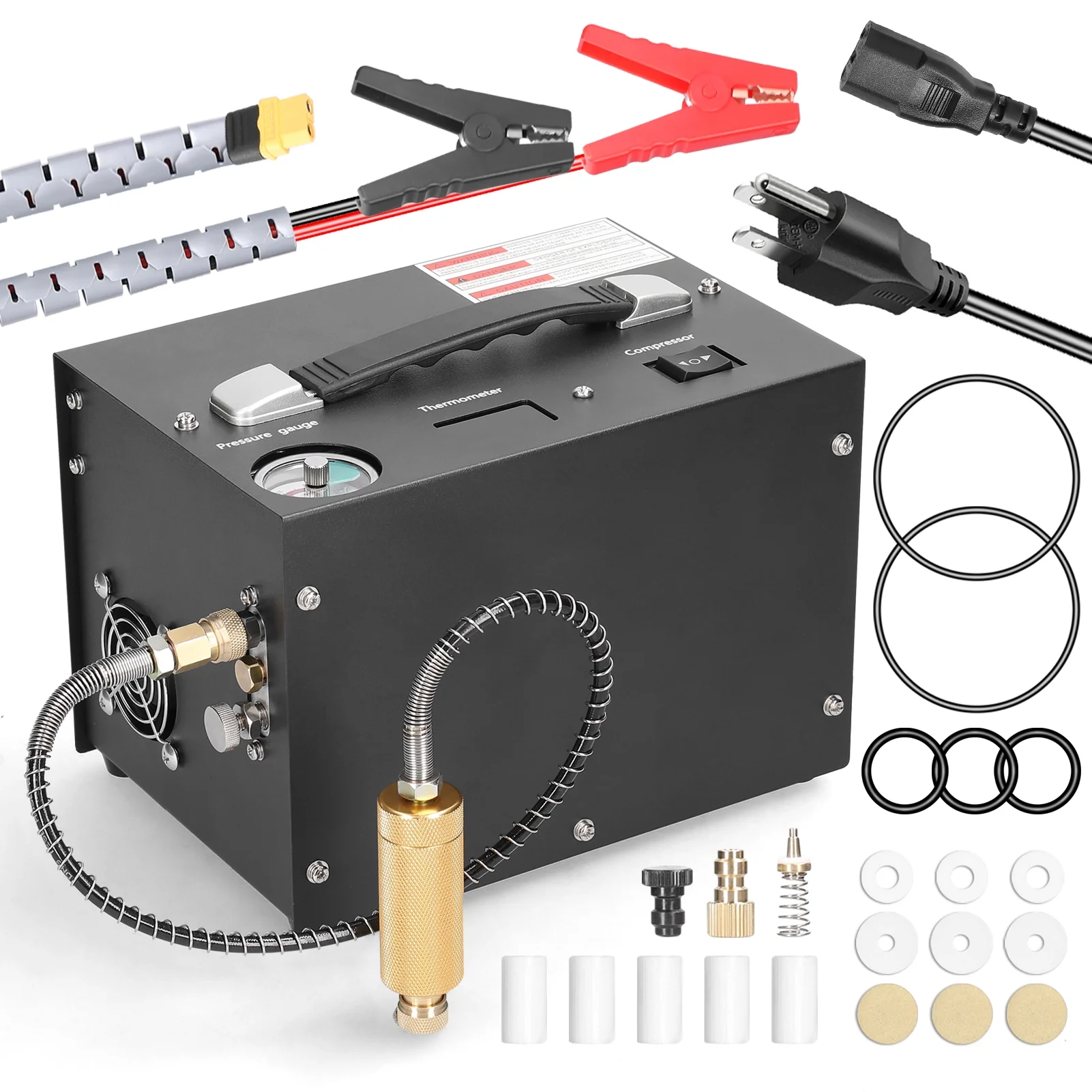 Docooler 4500PSI Electric High Pressure Air Compressor with Barometer Intelligent Portable Air Compressor Pump Outdoor Car Tire Inflator Pump with Built-in Transformer