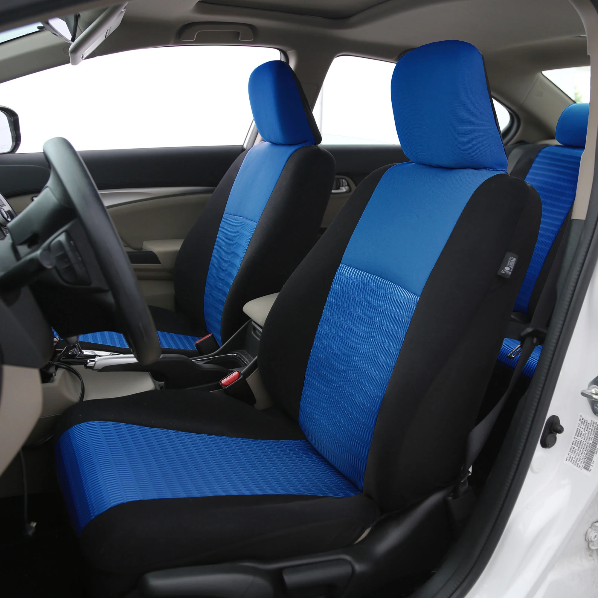 FH Group Trendy Elegence Airbag Compatible and Split Bench Seat Covers, Full Set, Blue and Black
