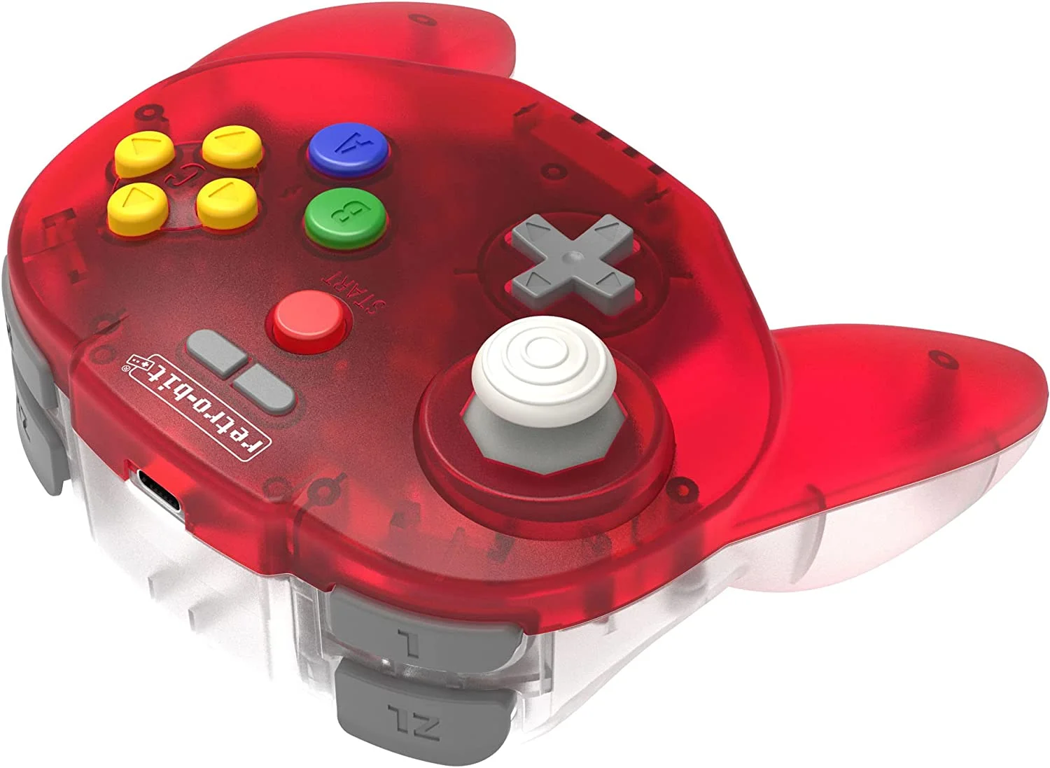 Retro-Bit Tribute64 2.4GHz Wireless Controller for Nintendo 64 (N64), Switch, PC, MacOS, RetroPie, Raspberry Pi and Other USB Devices (Clear Red)