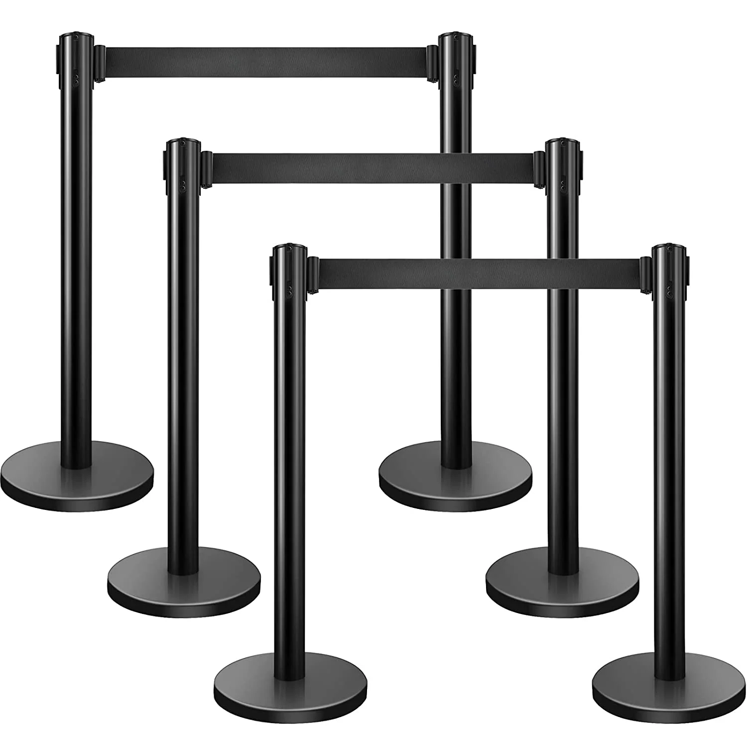 Crowd Control Barrier, 6ft Red Retractable Belt, Stainless Steel Column, Simple Connection, Can Effectively Control The Crowd Queuing Obstacles 6PCS