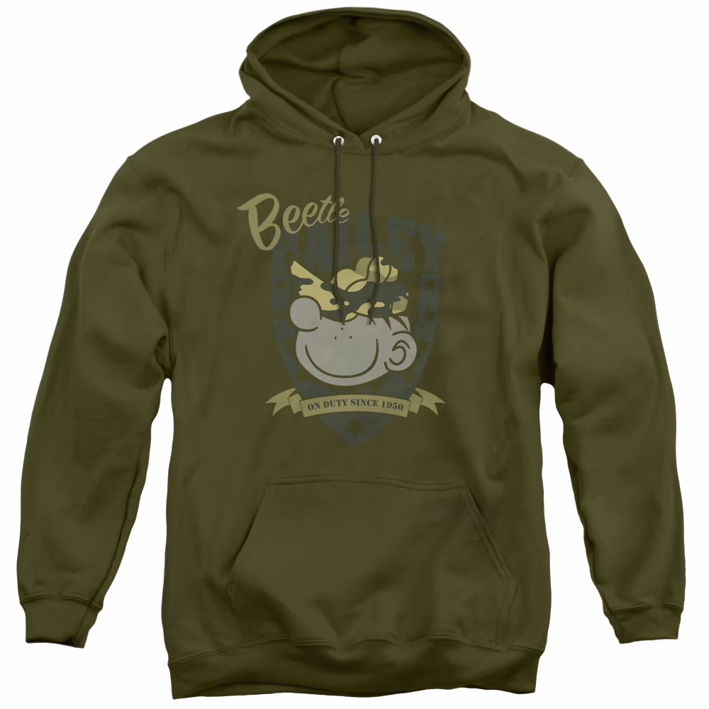 Beetle Bailey On Duty Adult Pullover Hoodie Sweatshirt Military Green