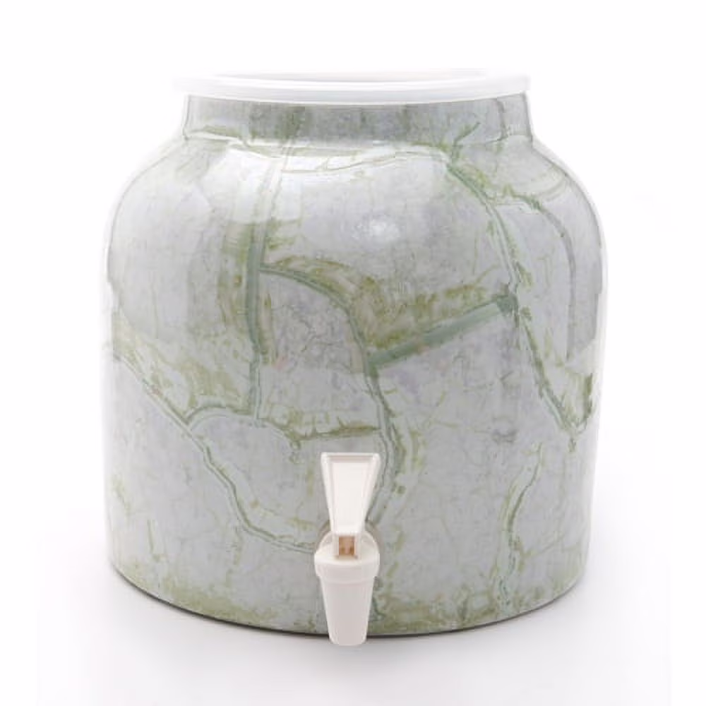 Marble Green Porcelain Water Beverage Dispenser Crock - 2.2 Gallons | Lead Free