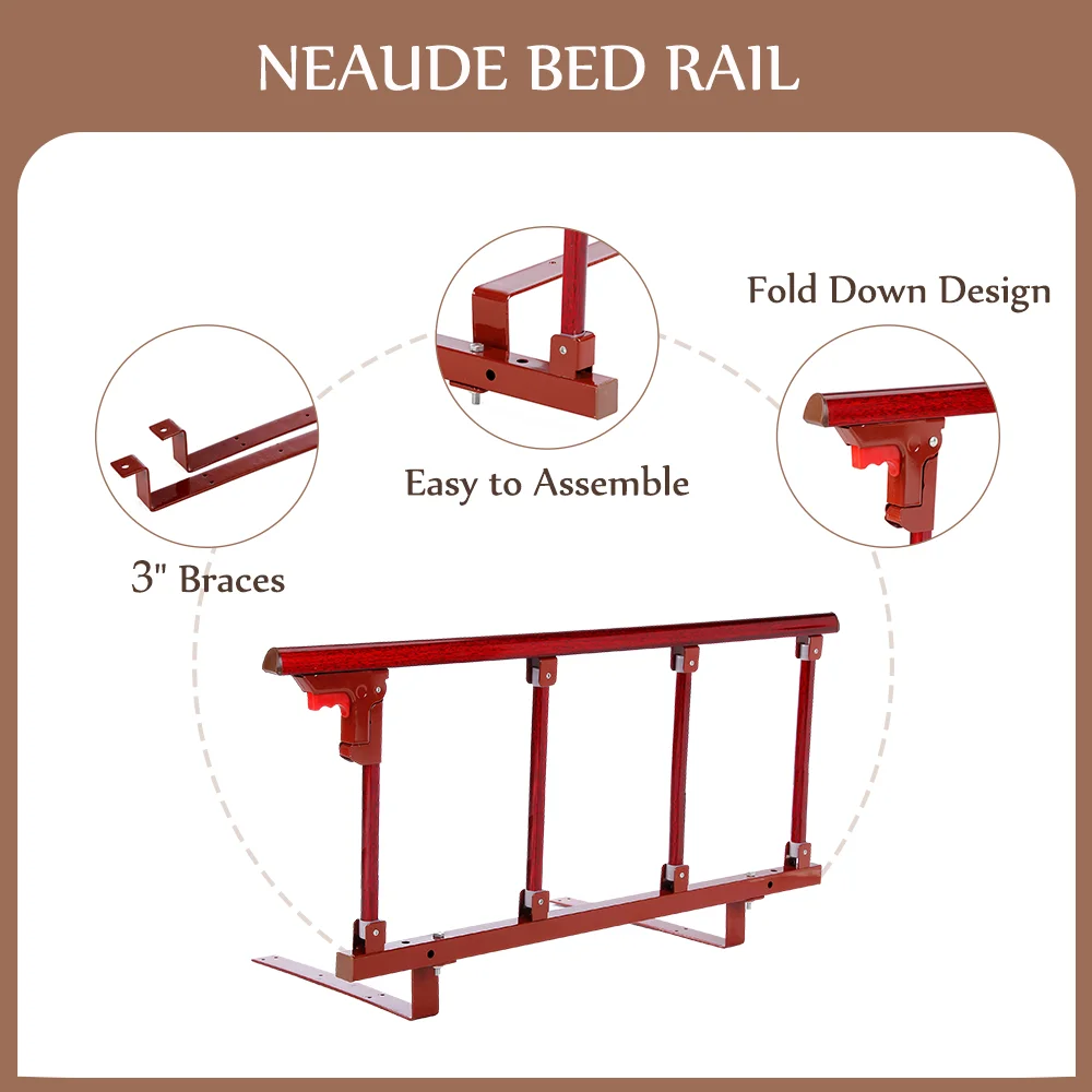 Bed Rails for Elderly Adults Seniors Bed Railings Assist Bar Half Bedside Rail Safety Cane Assist Handle Adjustable Fold Down Medical Equipment (Higher)