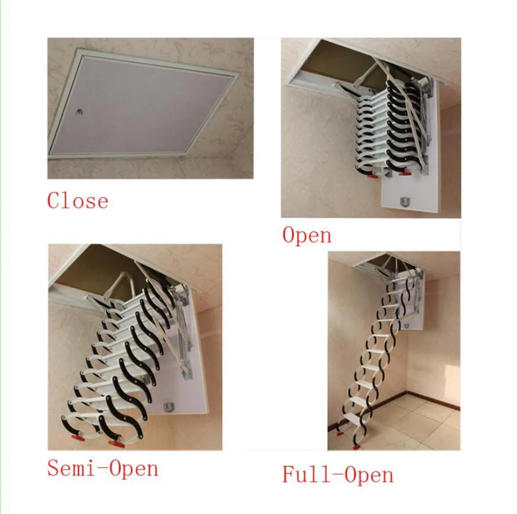 Techtongda Heavy Duty Steel Metal Loft Wall Ladder Stairs Attic Folding Ladder Carbon Steel at Black-White 27.6 x 47.2inch