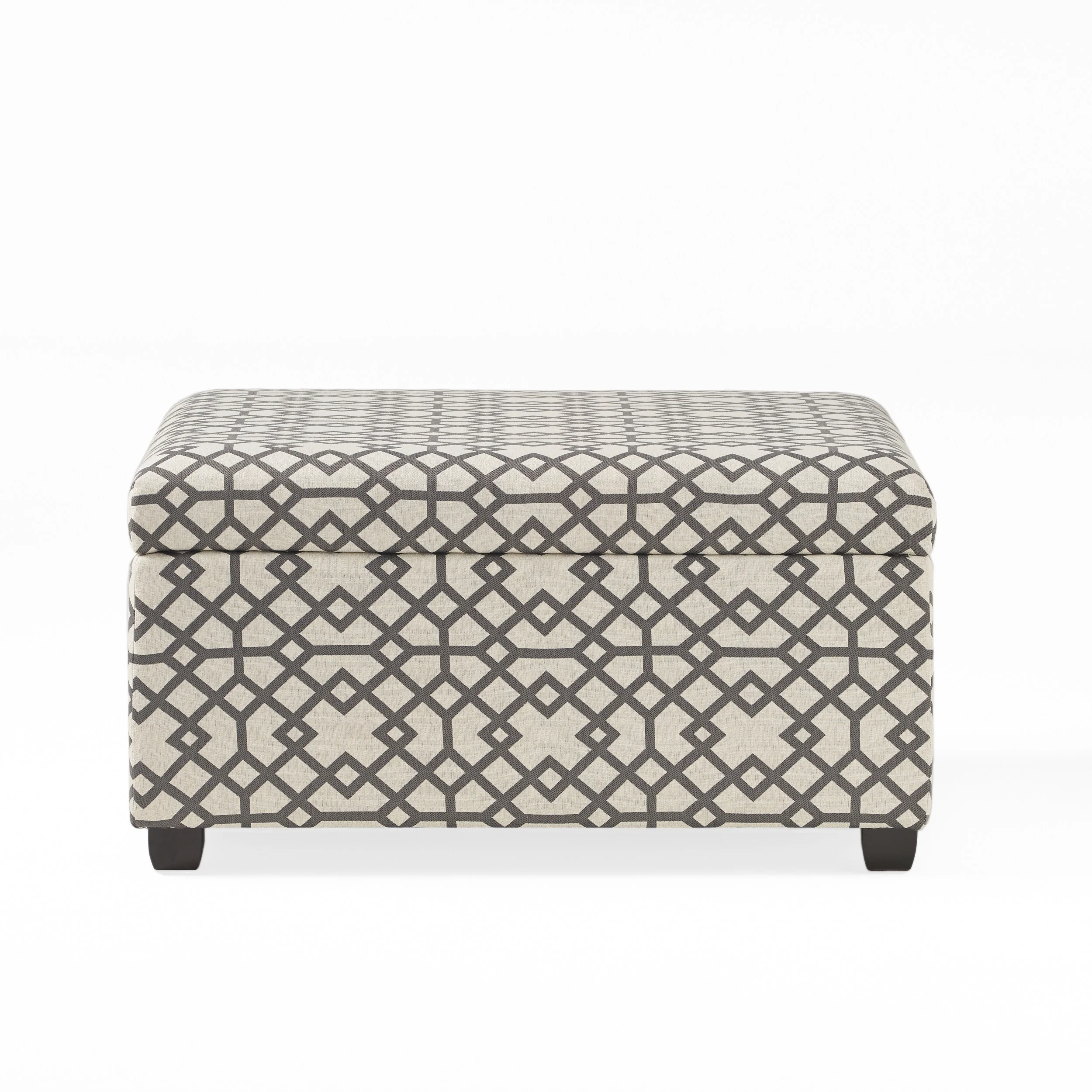 Noble House Bessley Square Lift Top Ottoman, Grey Geometric