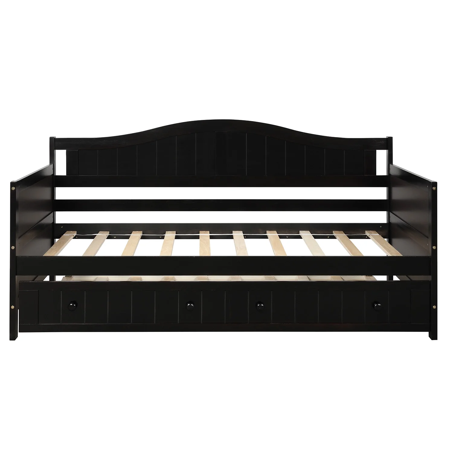 Double Wooden Sofa Bed Slatted Roller Bed Bedroom Living Room Sofa Bed Classic Arched Profile Living Room Guest Room Children's Room (Espresso)