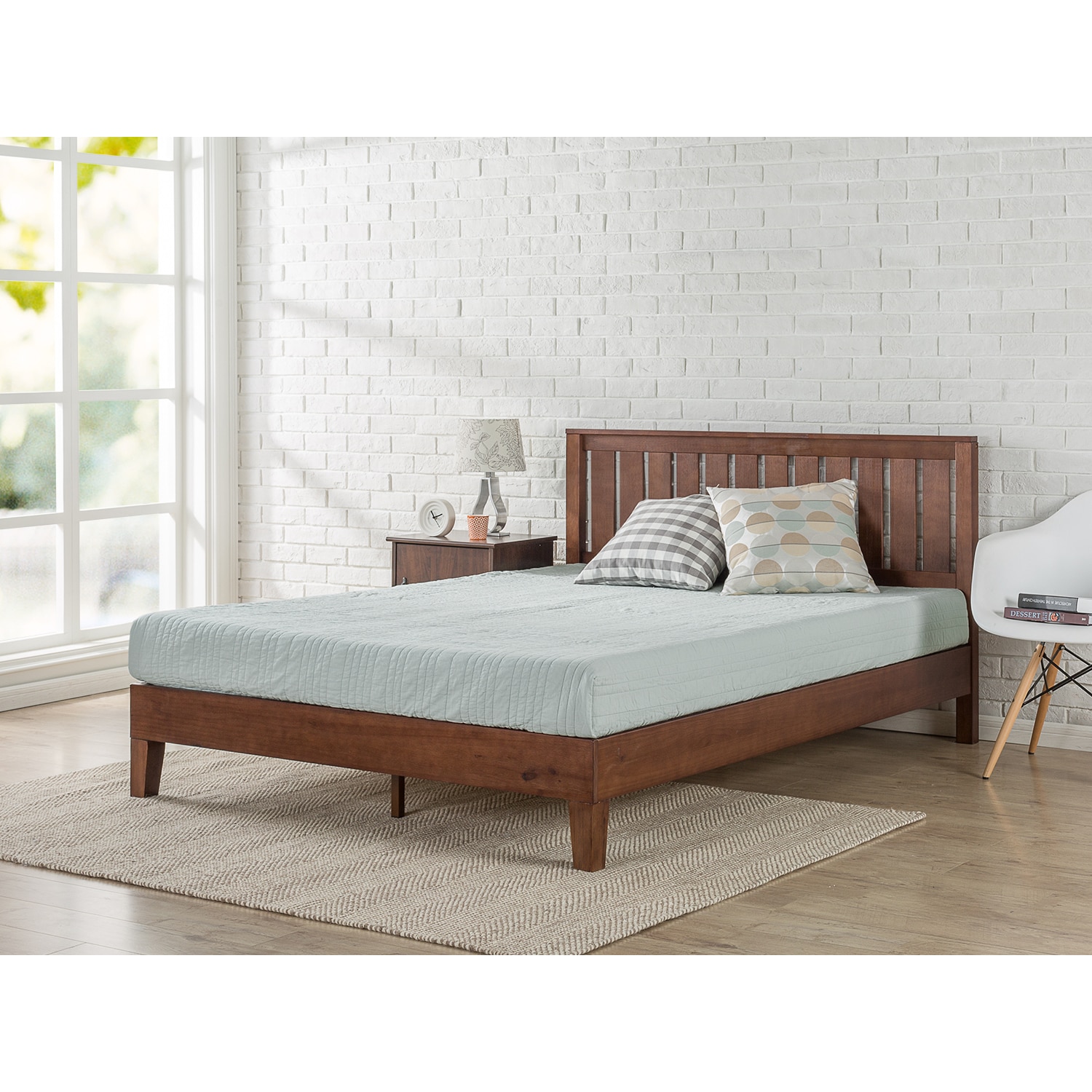 Zinus Priage by Deluxe Antique Espresso Wood Platform Bed with Headboard