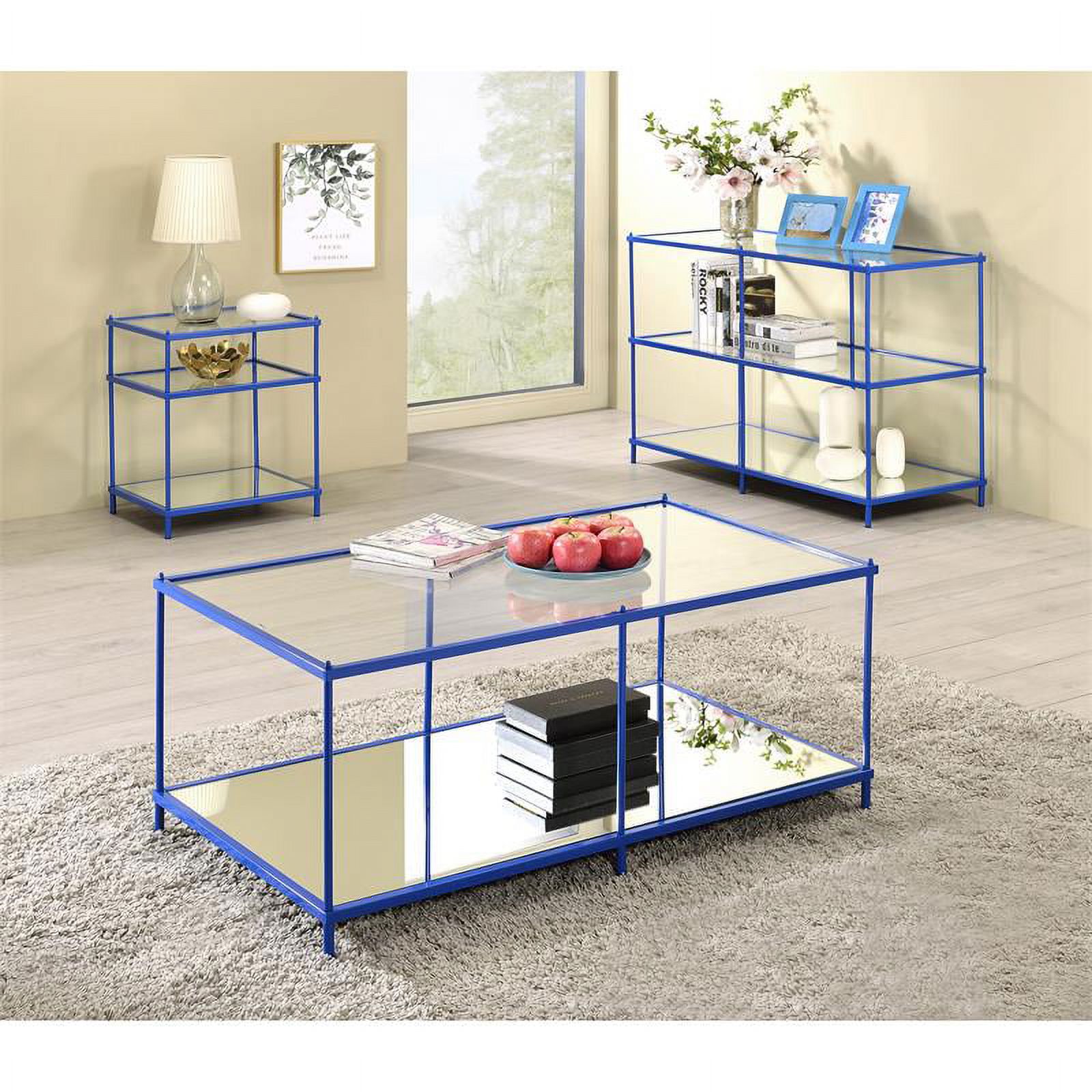 Bowery Hill Modern Metal 2-Shelf Console Table in Blue Finish